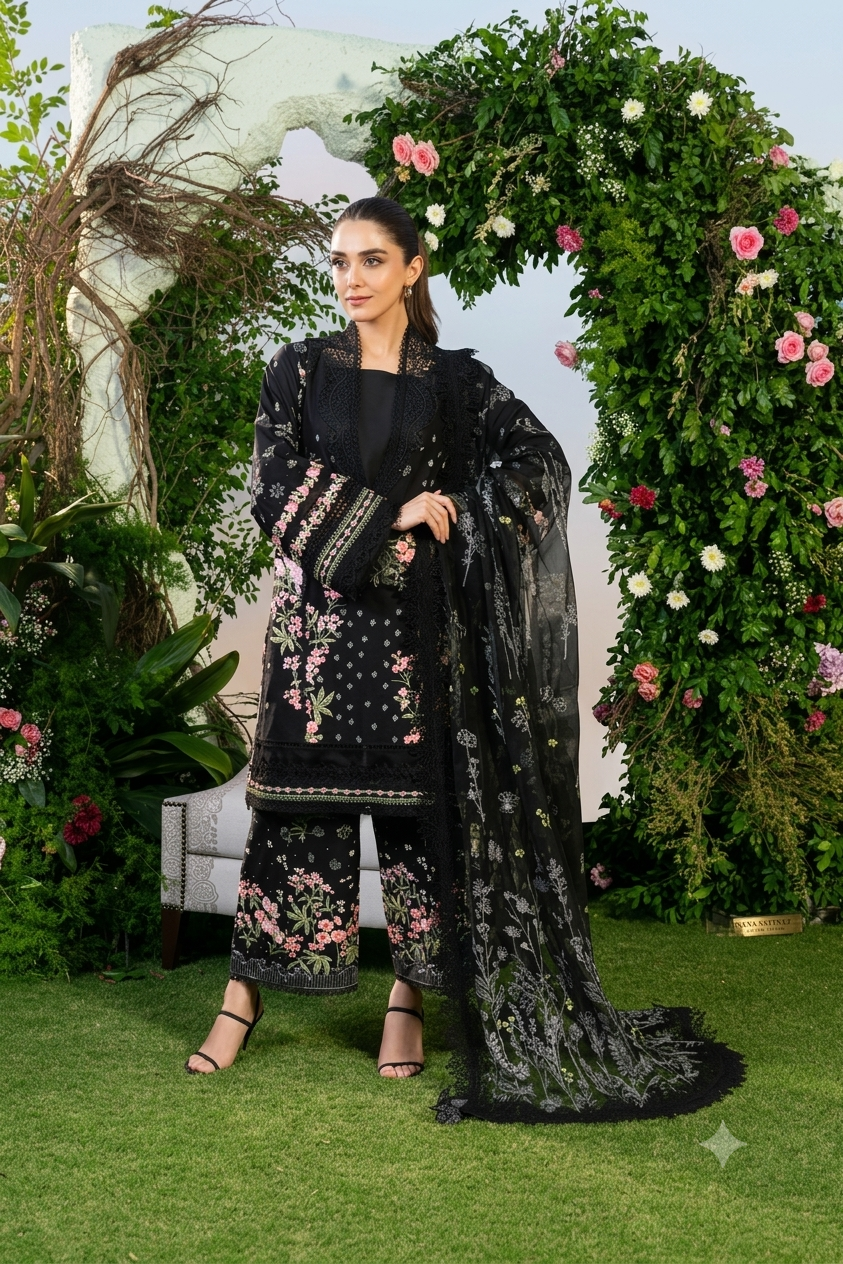 Luxury Embroidered Lawn 3 Piece Suit with Soft Chiffon Dupatta