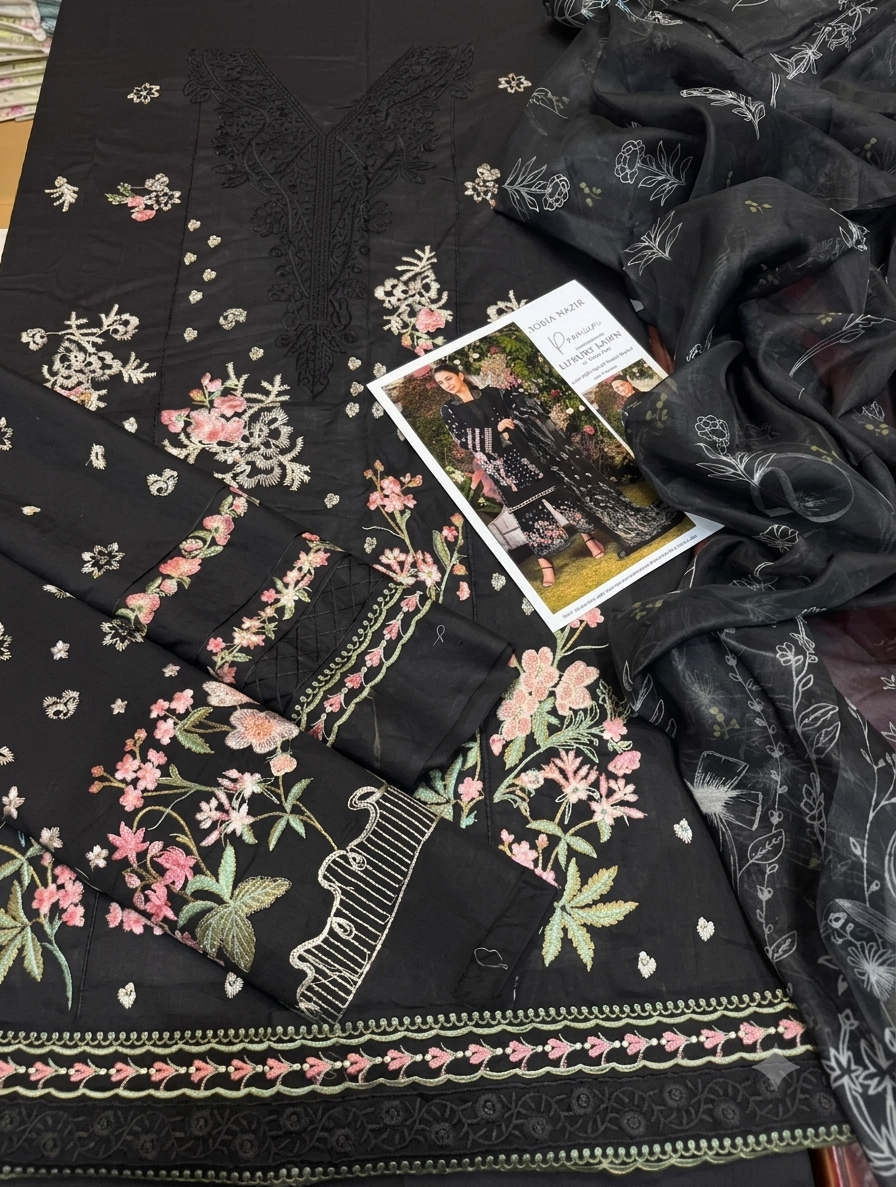 Luxury Embroidered Lawn 3 Piece Suit with Soft Chiffon Dupatta