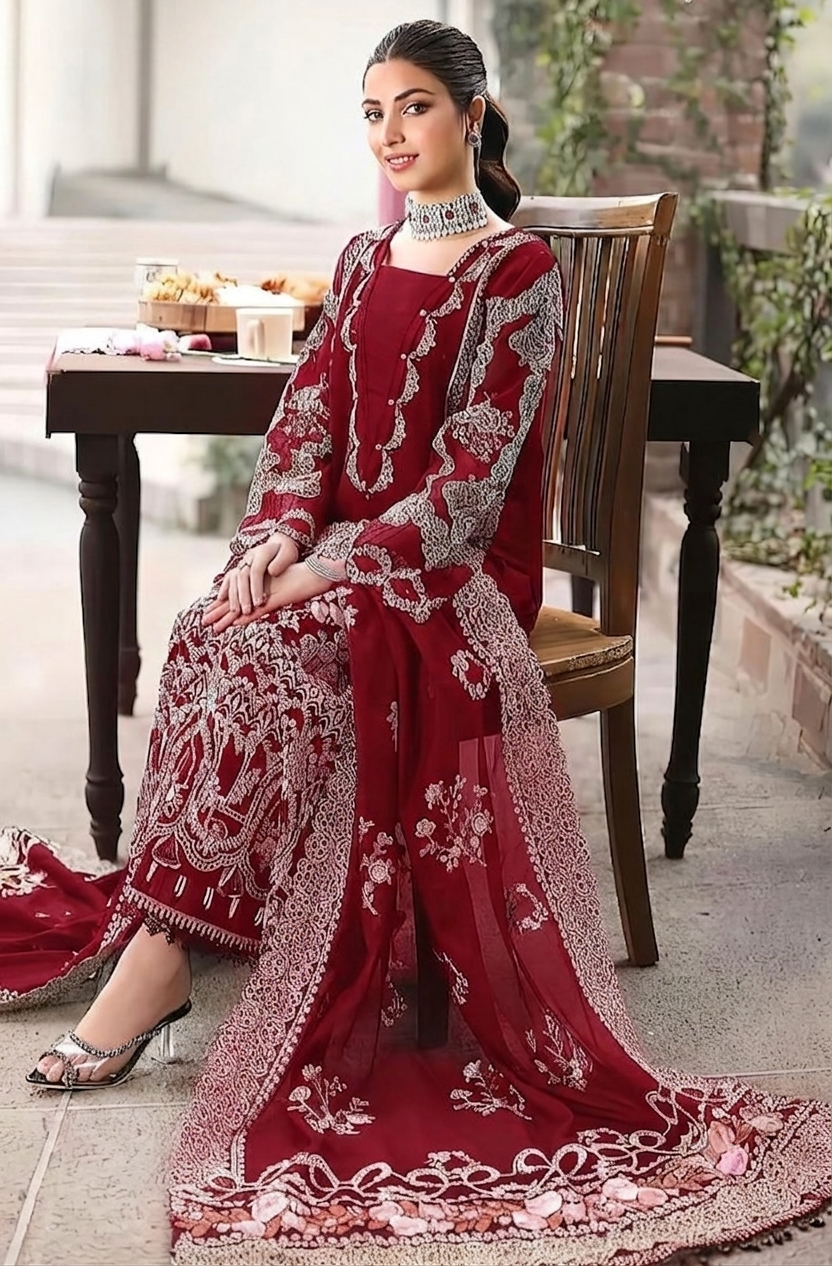 Luxury Embroidered Lawn 3 Piece Suit with Ready-to-Wear Chiffon Dupatta