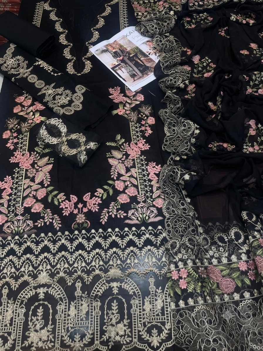 Luxury Embroidered Lawn 3 Piece Suit with Ready-to-Wear Chiffon Dupatta