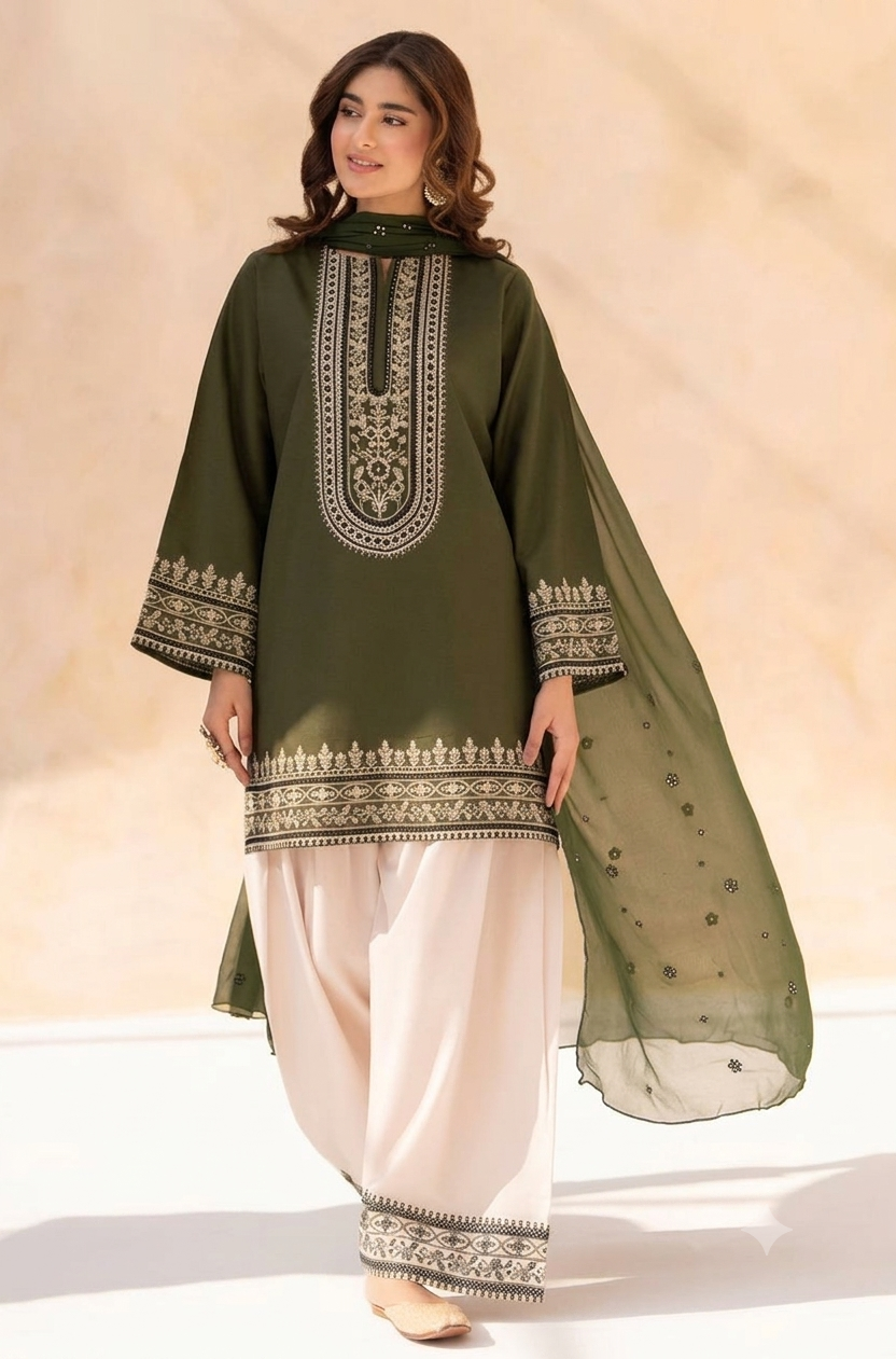 Sapphire Luxury Collection – 3 Piece Lawn Suit with Chiffon Dupatta-STITCHED
