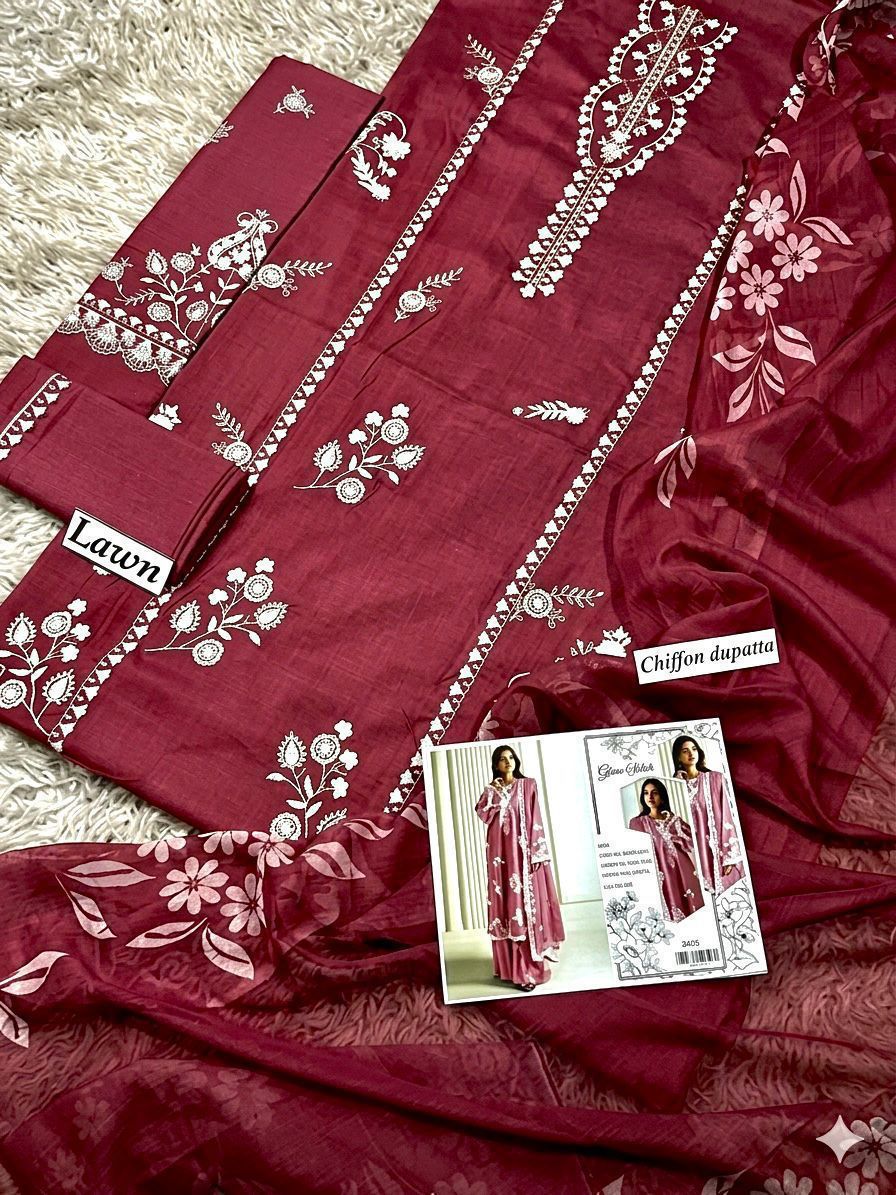 Premium Heavy Embroidered Lawn 3 Piece Suit