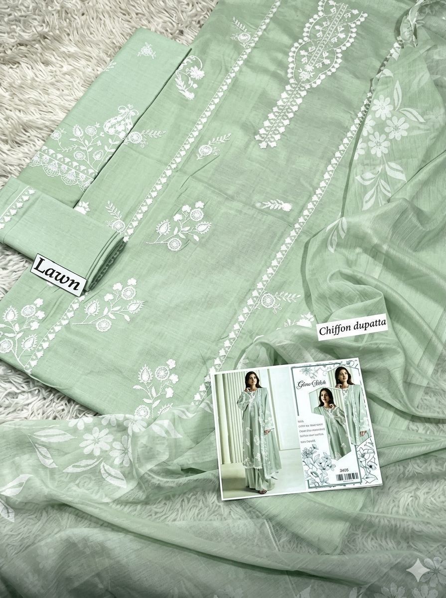 Premium Heavy Embroidered Lawn 3 Piece Suit