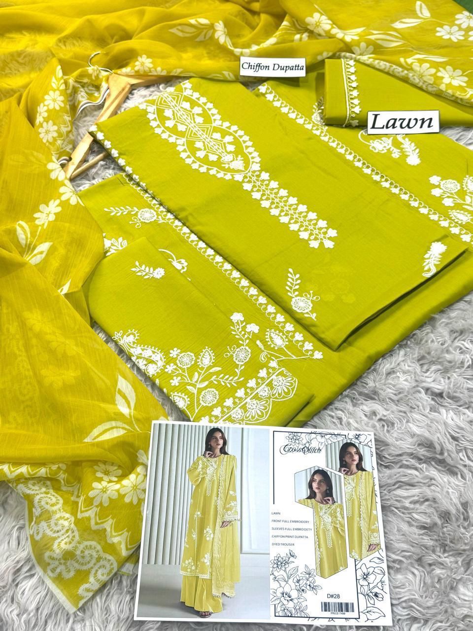 Premium Heavy Embroidered Lawn 3 Piece Suit