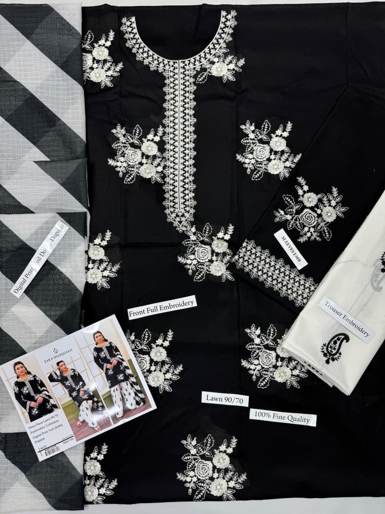 Premium Airjet Lawn 3 Piece Suit with Digital Print Voil Dobby Dupatta
