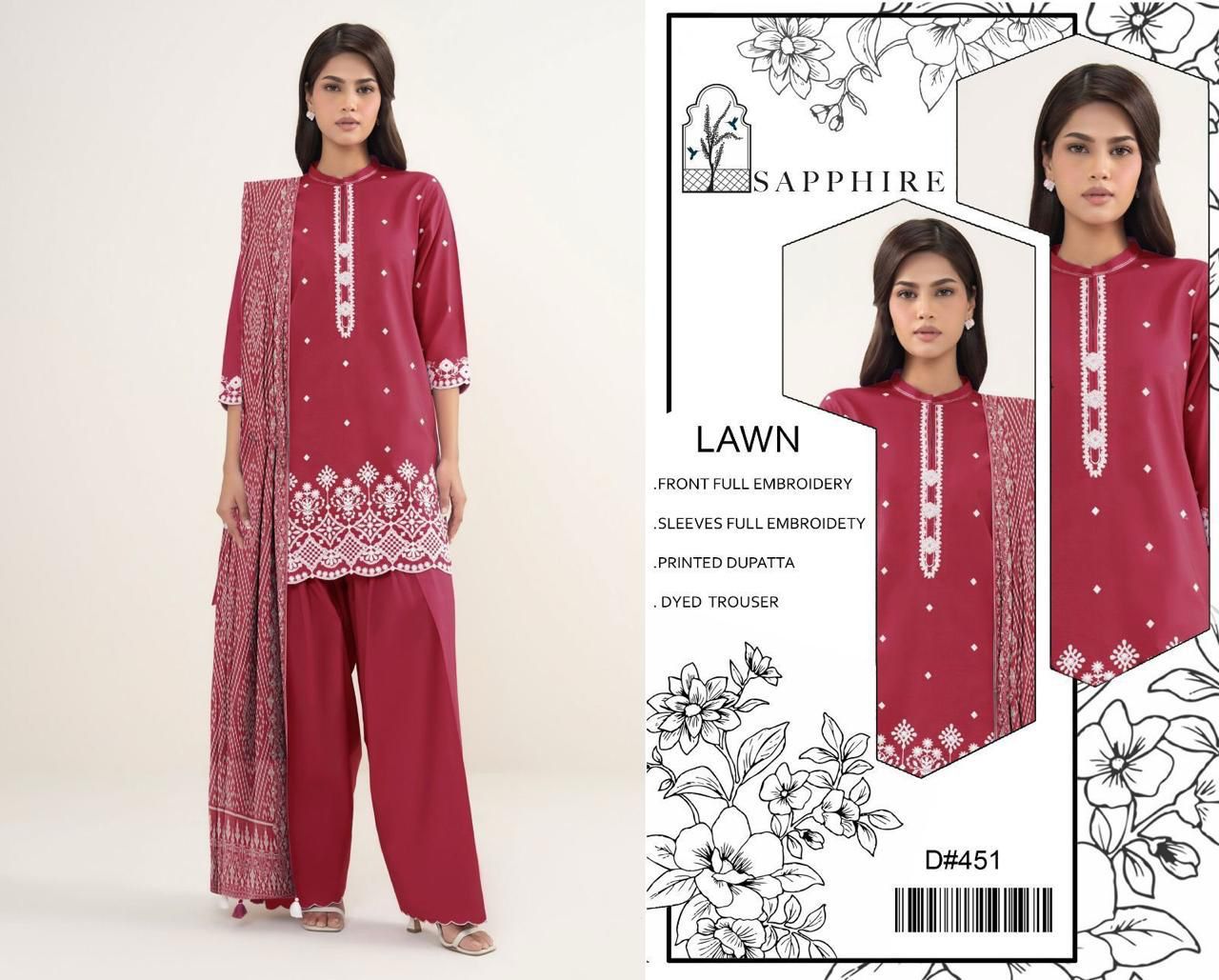 Premium Lawn 3-Piece Heavy Embroidered Suit