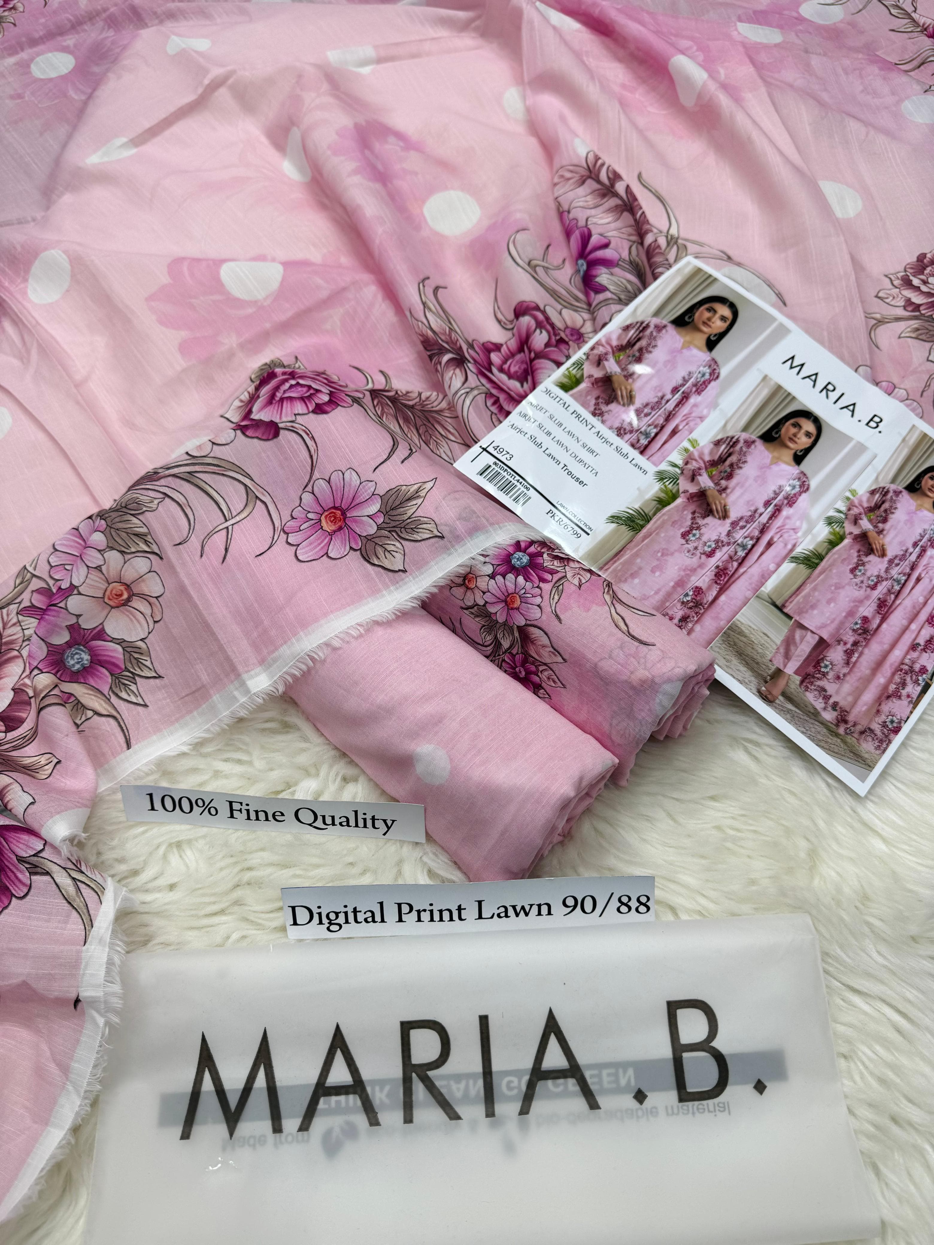 MARIA B PREMIUM SLUB 3 PIECE LOWN UNSTITCHED SUIT