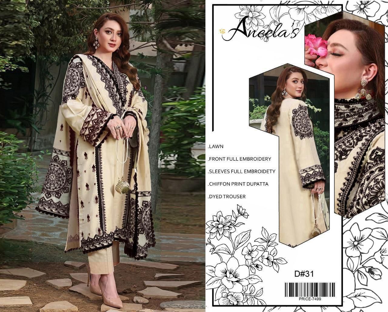 EMBROIDERY 3 PIECE LOWN SUIT