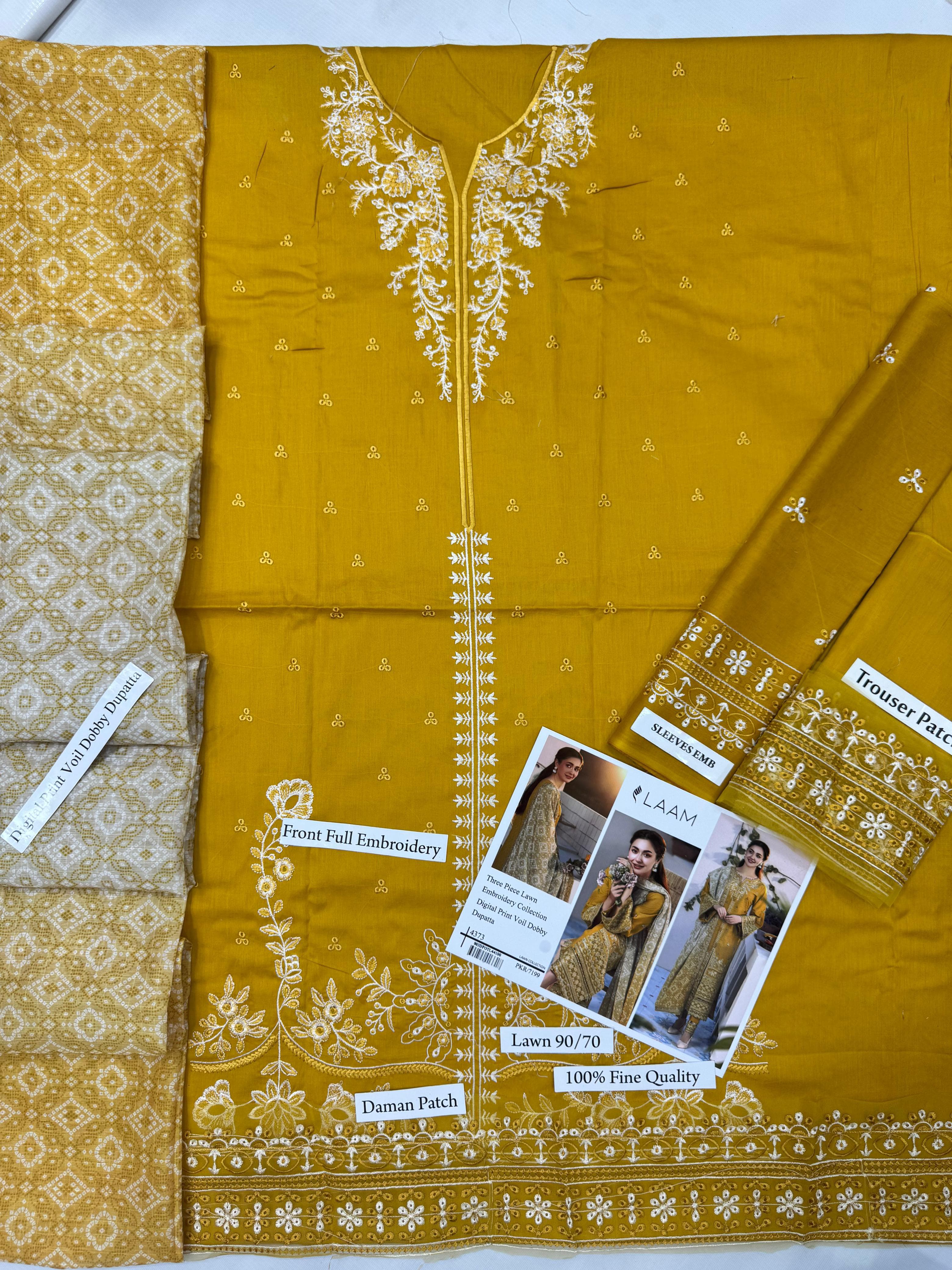 LAAM EMBROIDERY 3 PIECE LOWN UNSTITCHED SUIT
