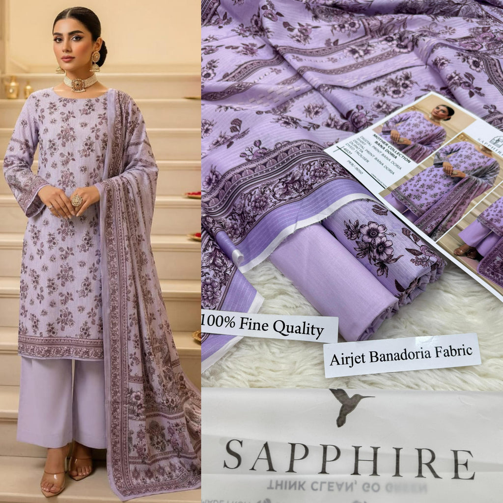 SAPPHIRE SUMMER COLLECTION DIGITAL PRINTED UNSTITCHED LAWN 3 PIECE SUIT