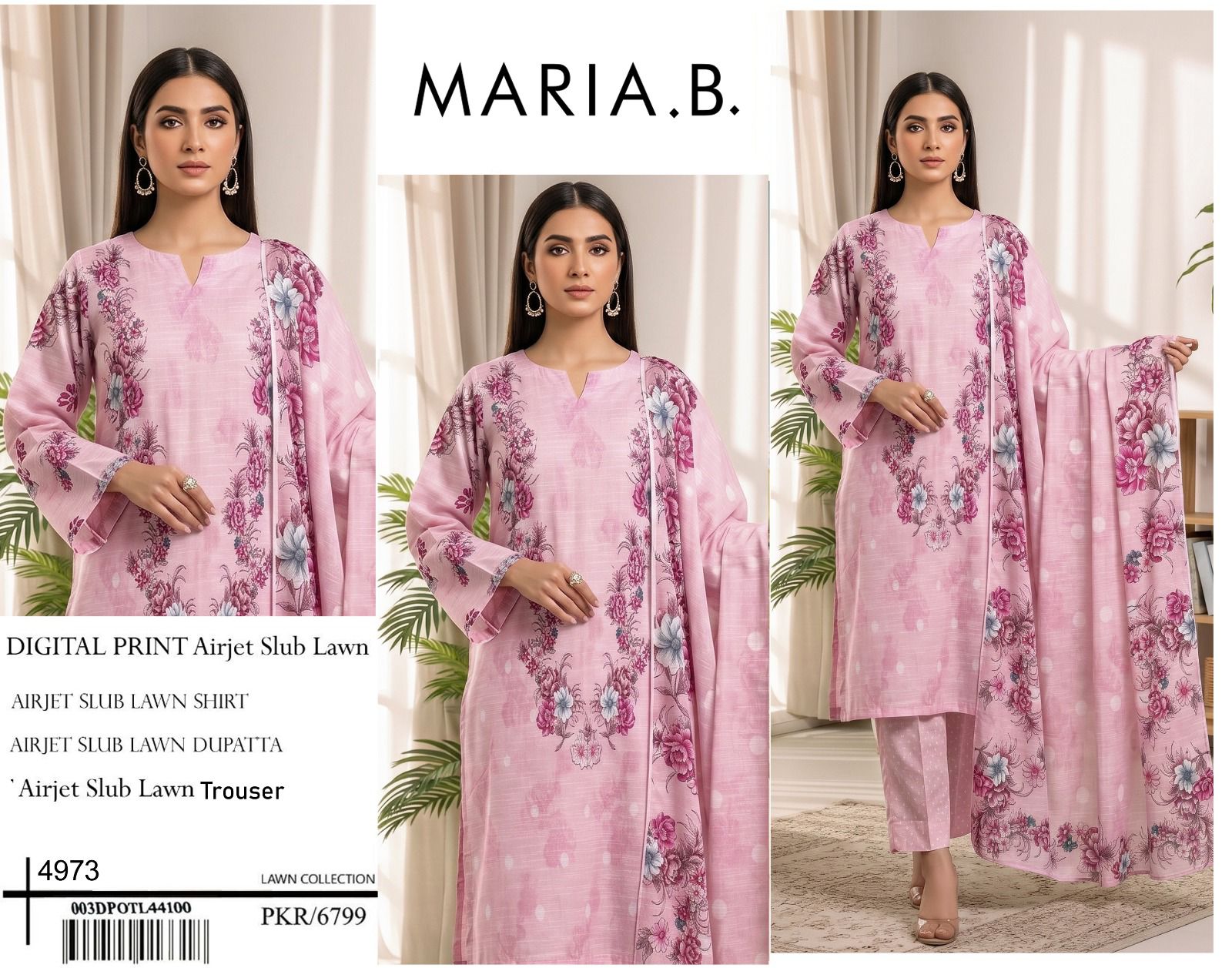 MARIA B PREMIUM SLUB 3 PIECE LOWN UNSTITCHED SUIT