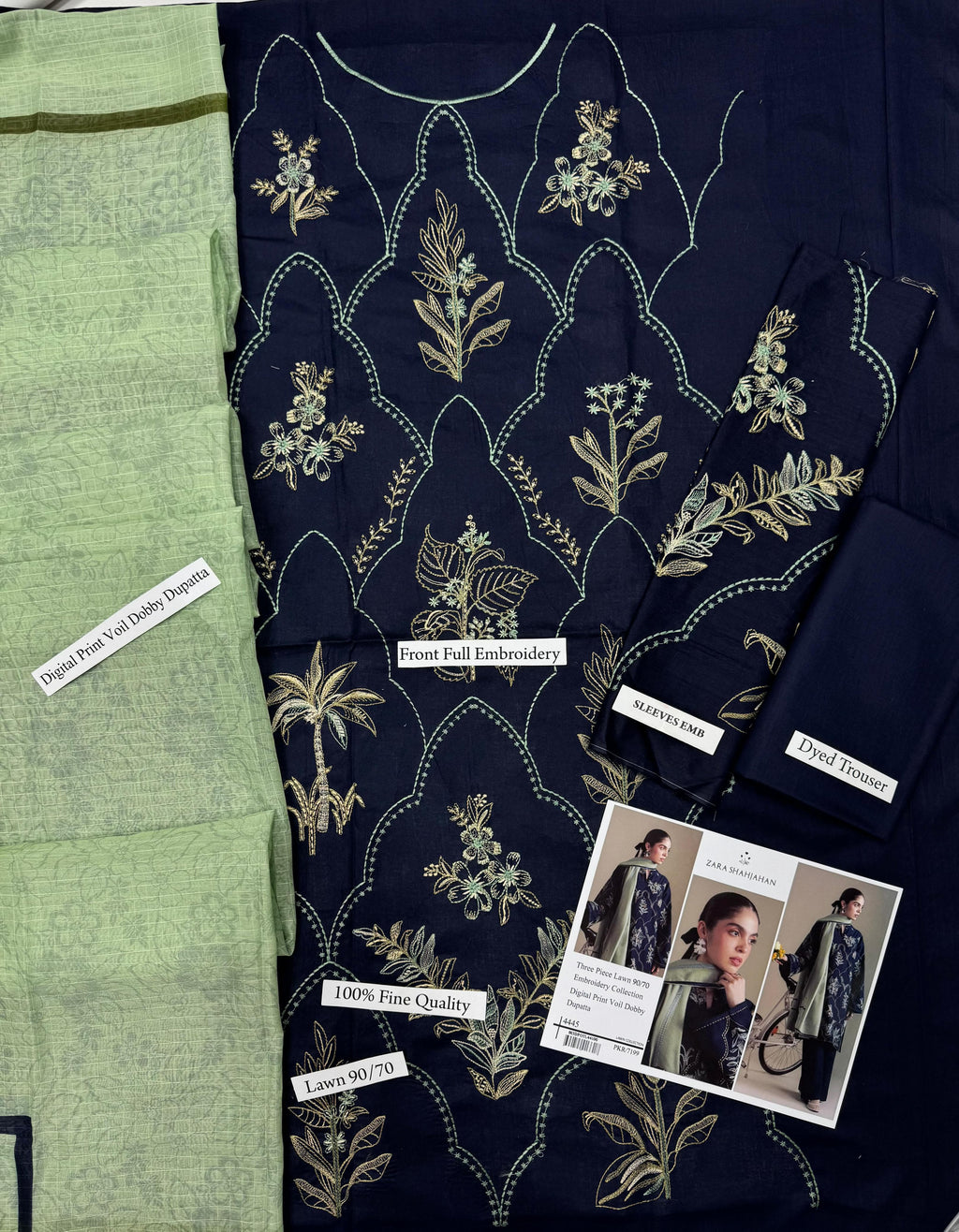 ZARA SHAHJAHAN EMBROIDERY 3 PIECE LOWN UNSTITCHED SUIT