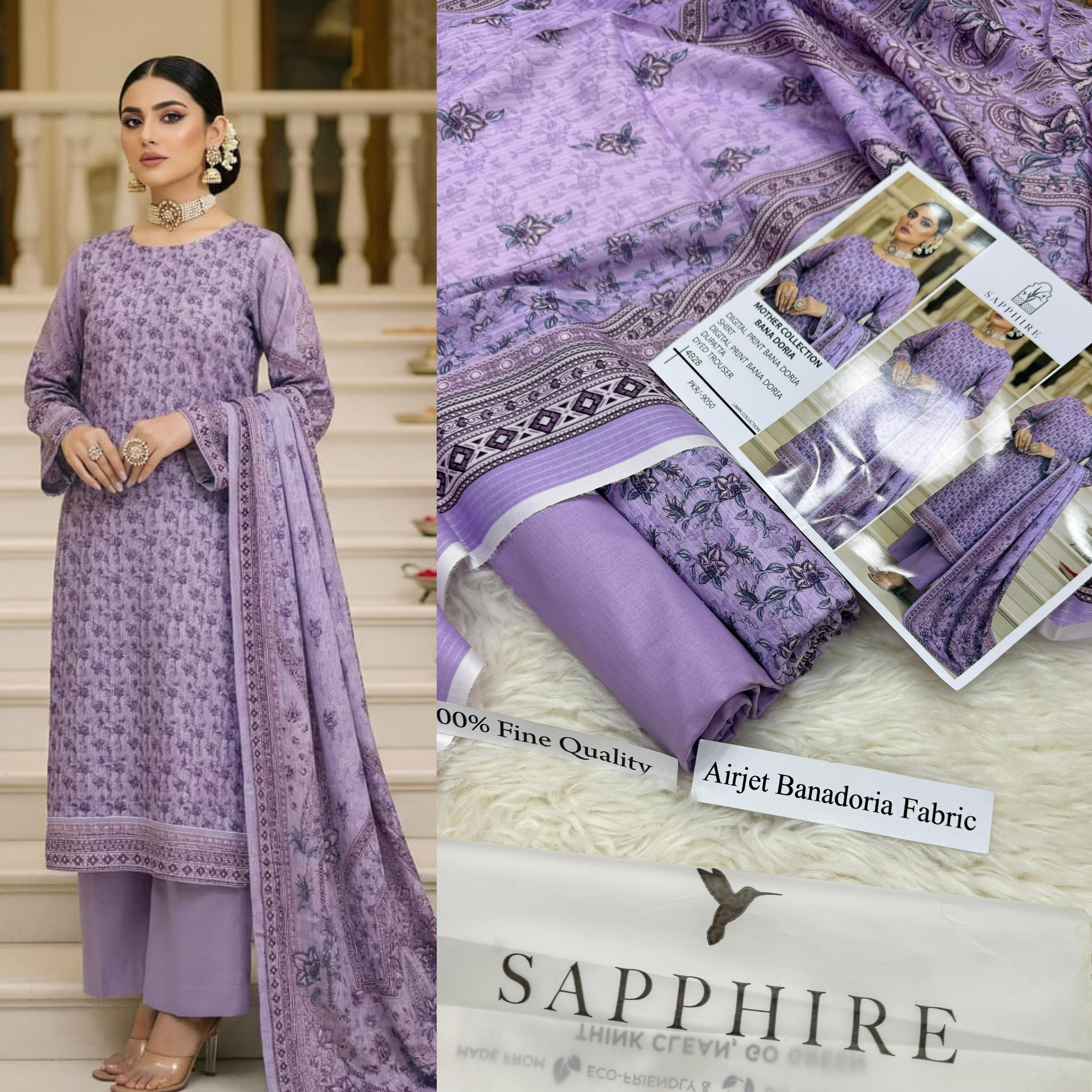 SAPPHIRE SUMMER COLLECTION DIGITAL PRINTED UNSTITCHED LAWN 3 PIECE SUIT