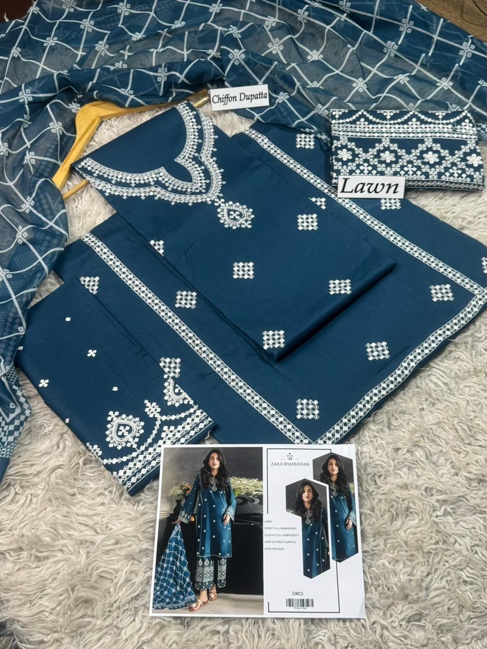EMBROIDERY 3 PIECE LOWN SUIT