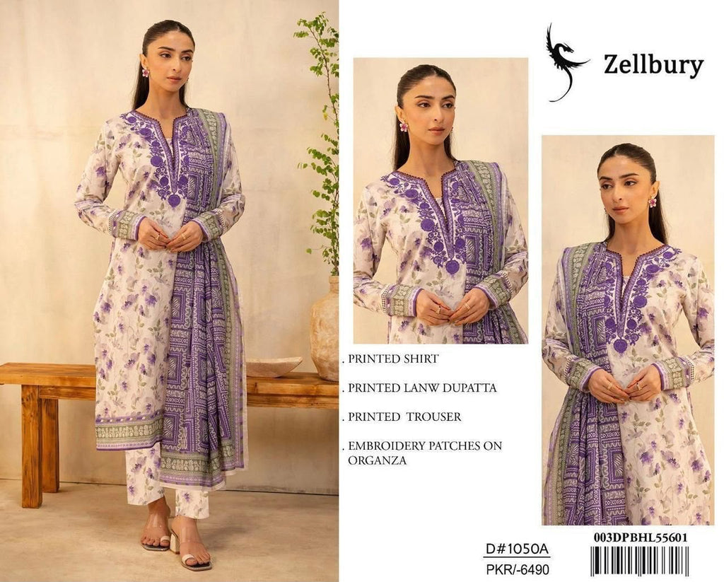 DIGITAL PRINTED WITH PATCHES 3 PIECE UNSTITCHED LOWN SUIT
