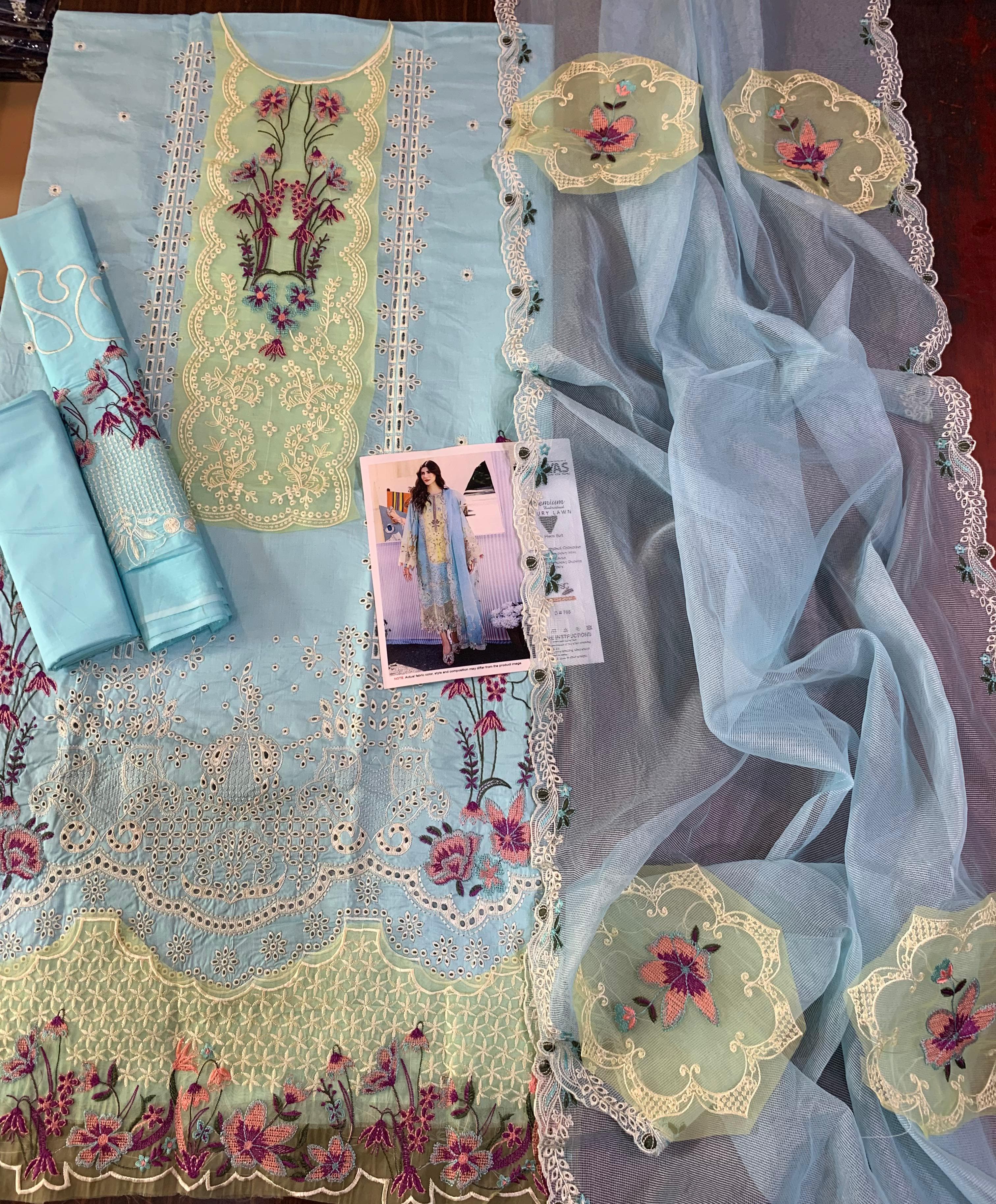 BIN ILYAS EMBROIDERY 3 PIECE LOWN UNSTITCHED SUIT