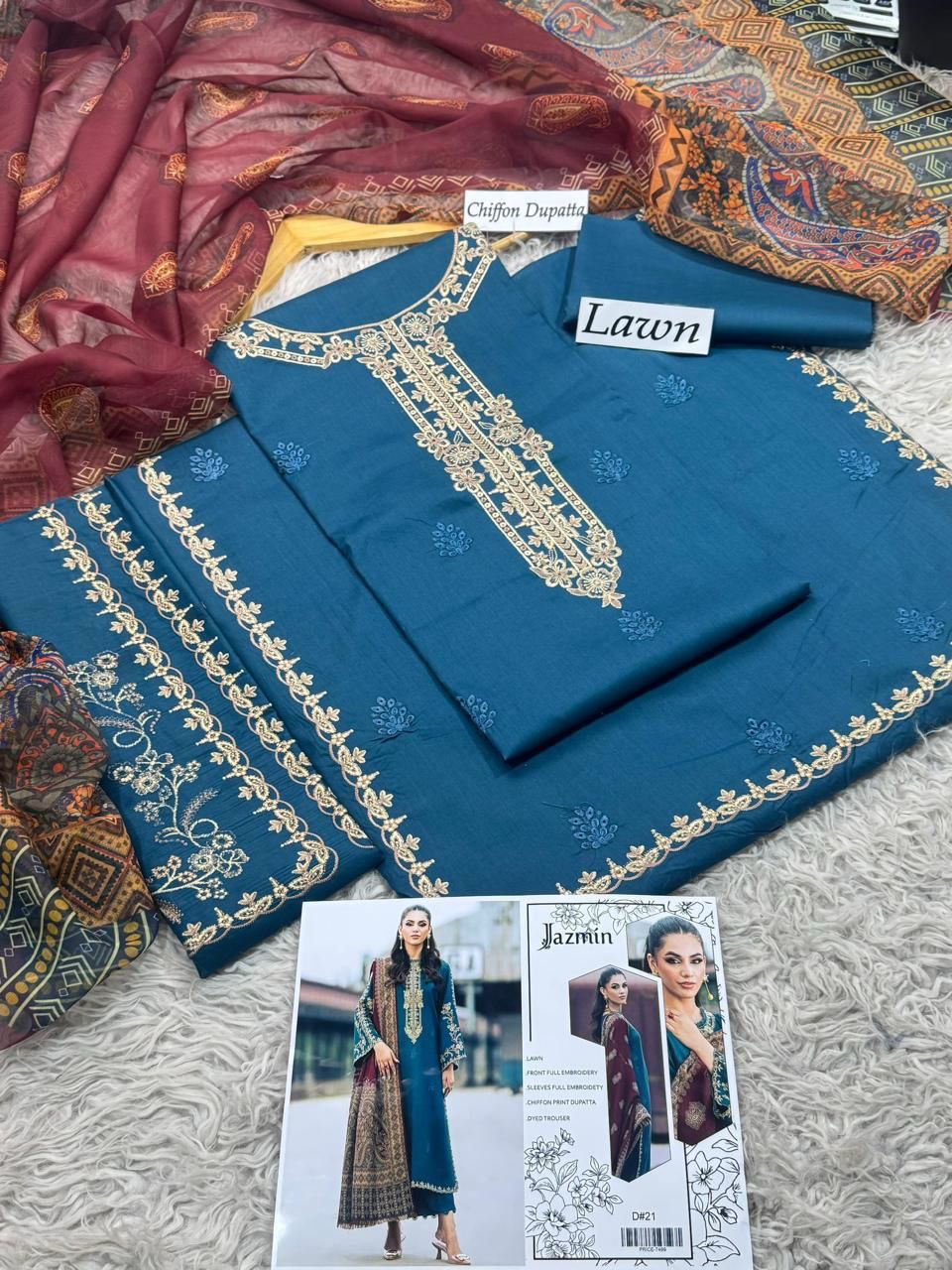 EMBROIDERY 3 PIECE LOWN SUIT