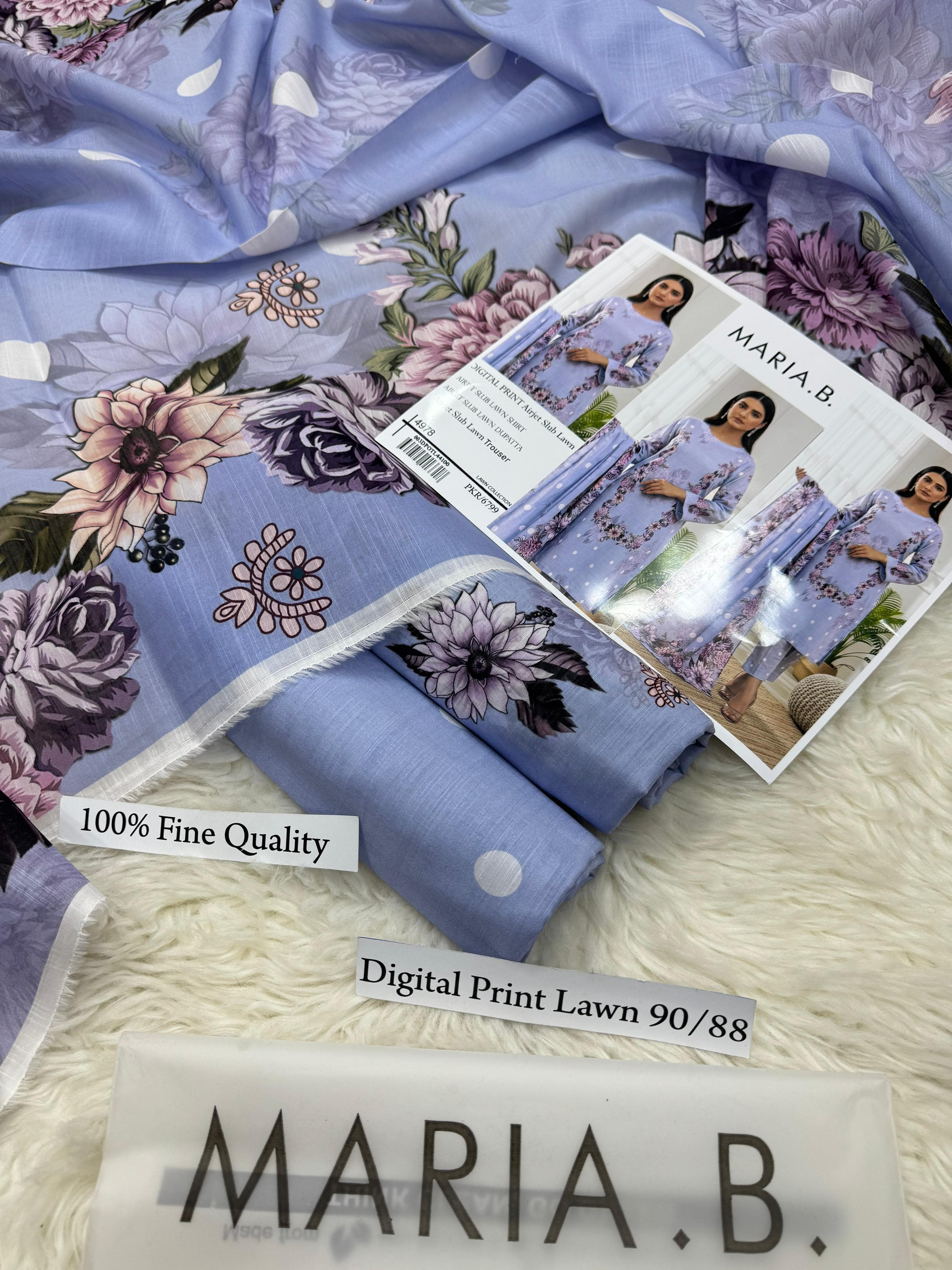 MARIA B PREMIUM SLUB 3 PIECE LOWN UNSTITCHED SUIT