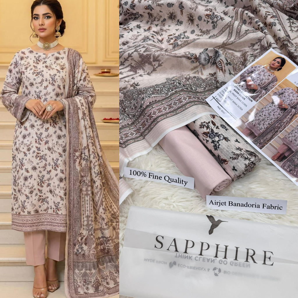 SAPPHIRE SUMMER COLLECTION DIGITAL PRINTED UNSTITCHED LAWN 3 PIECE SUIT