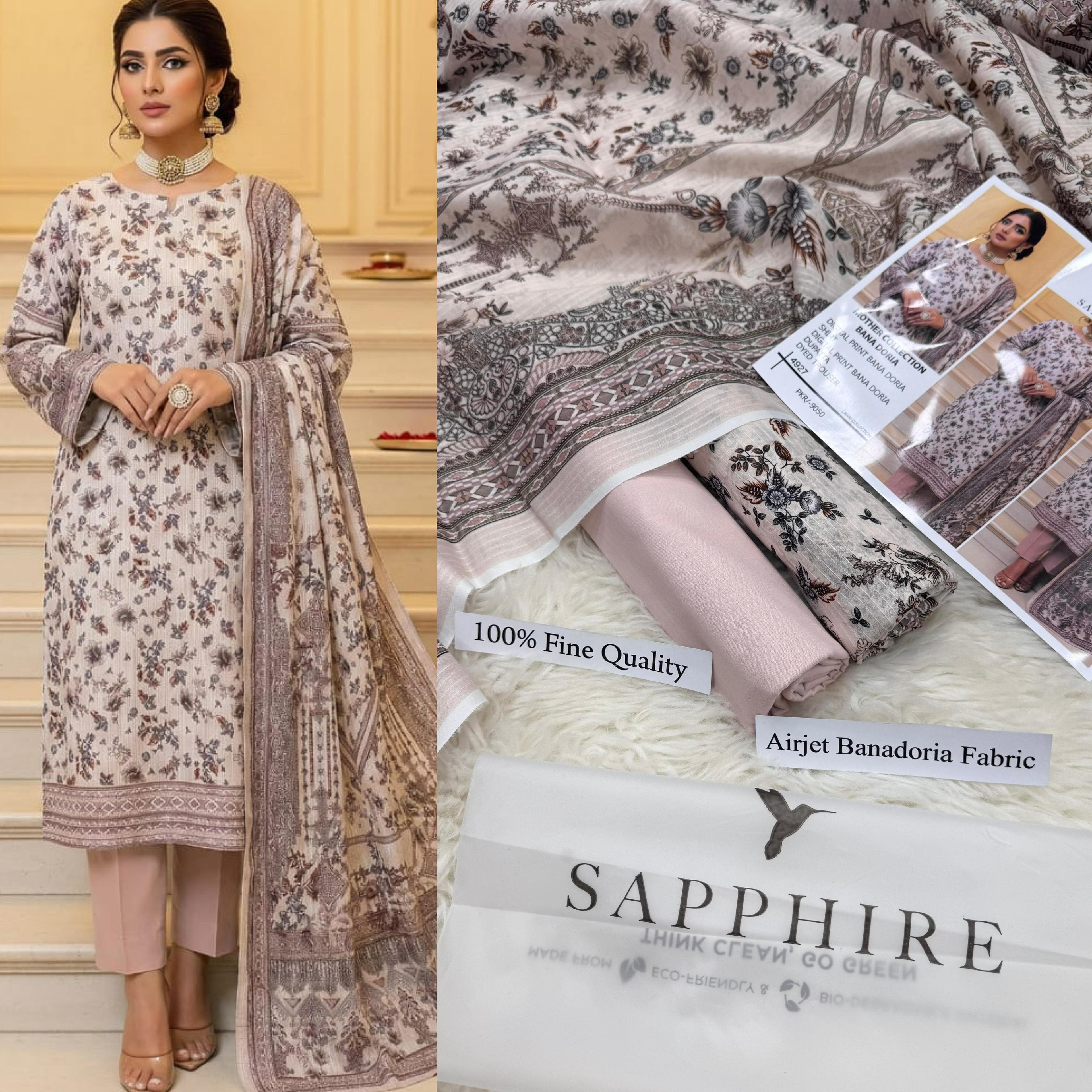 SAPPHIRE SUMMER COLLECTION DIGITAL PRINTED UNSTITCHED LAWN 3 PIECE SUIT