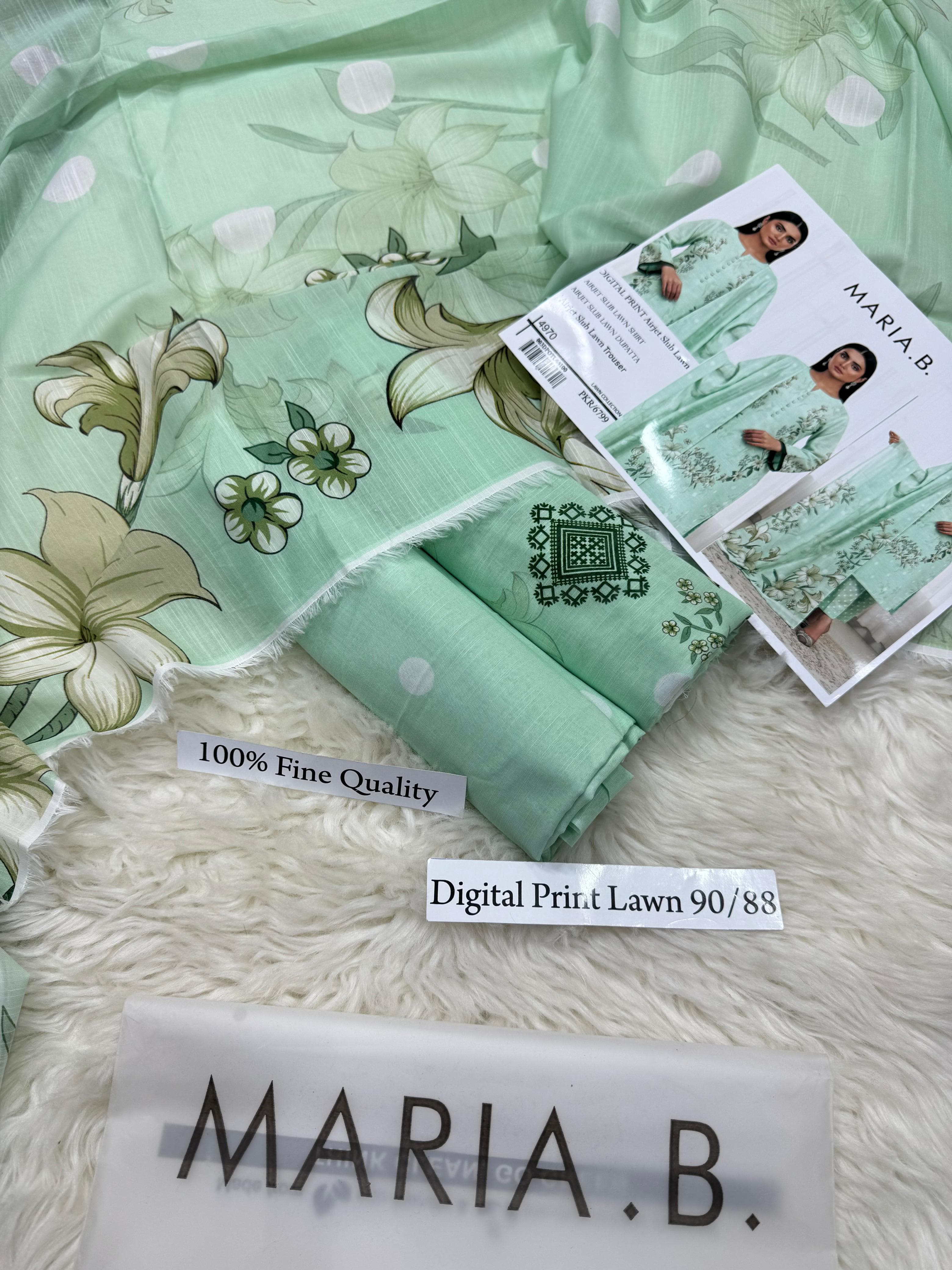 MARIA B PREMIUM SLUB 3 PIECE LOWN UNSTITCHED SUIT