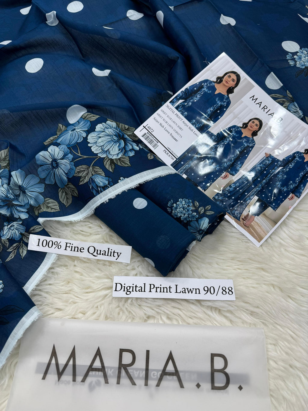 MARIA B PREMIUM SLUB 3 PIECE LOWN UNSTITCHED SUIT