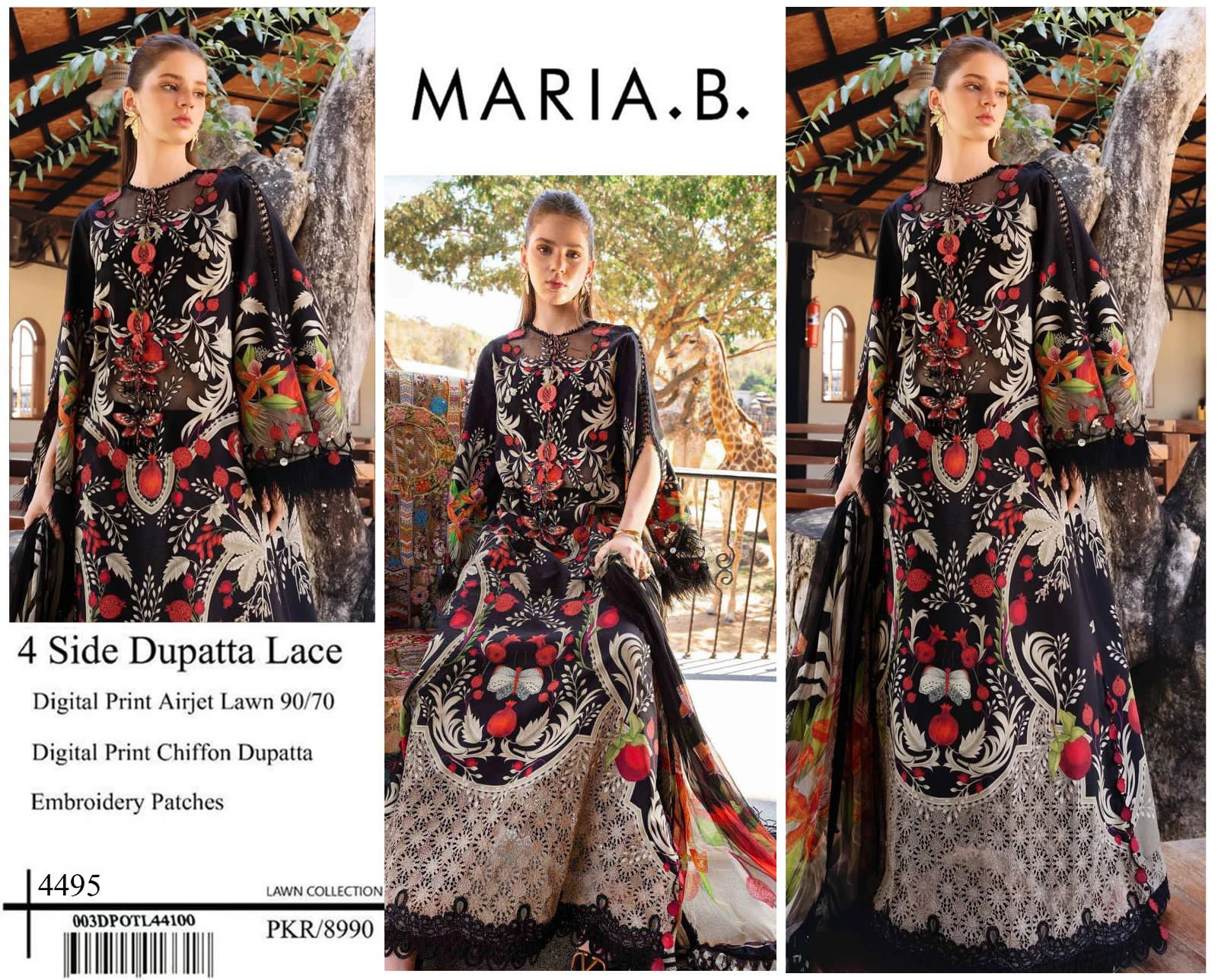 DIGITAL PRINTED WITH PATCHES 3 PIECE UNSTITCHED LOWN SUIT
