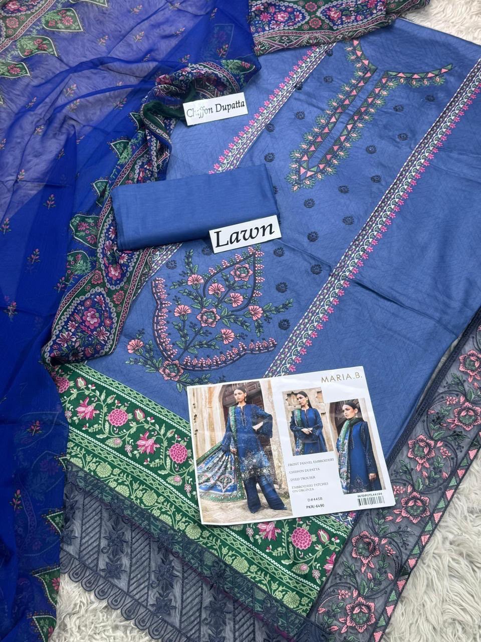 DIGITAL PRINTED WITH PATCHES 3 PIECE UNSTITCHED LOWN SUIT