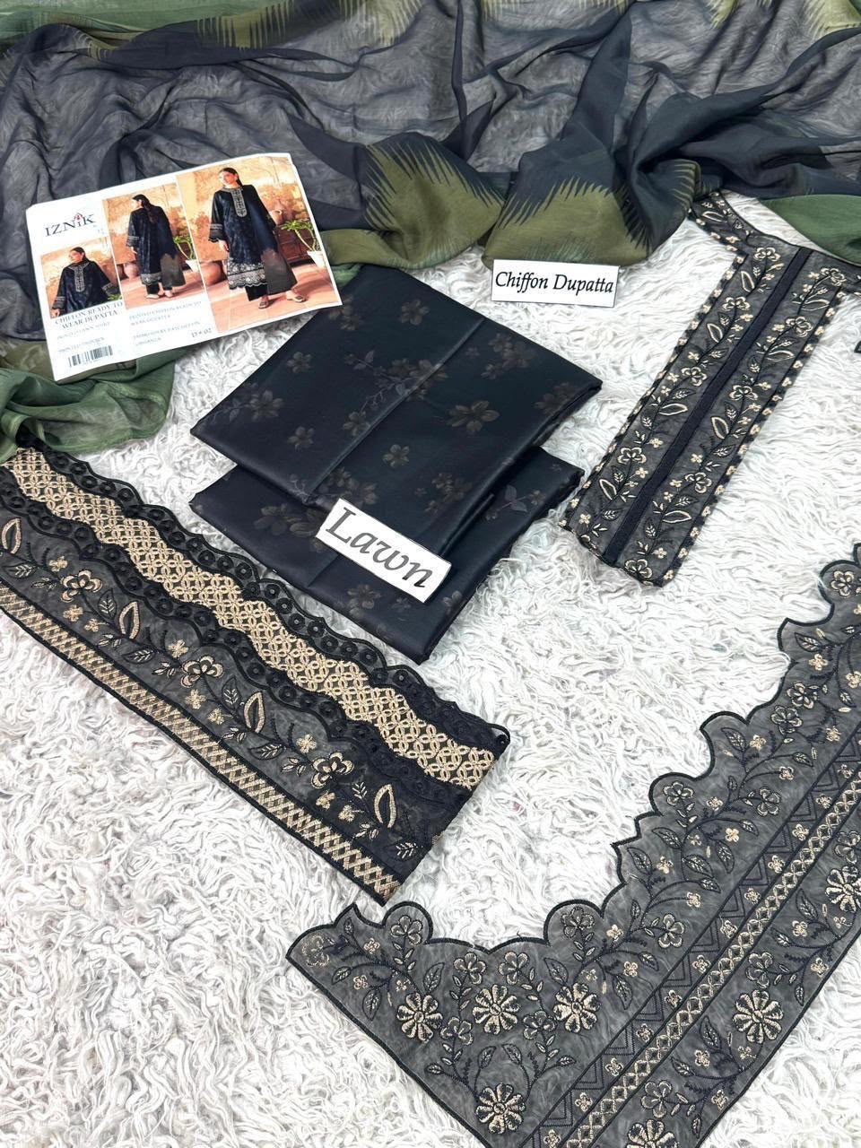 DIGITAL PRINTED WITH PATCHES 3 PIECE UNSTITCHED LOWN SUIT