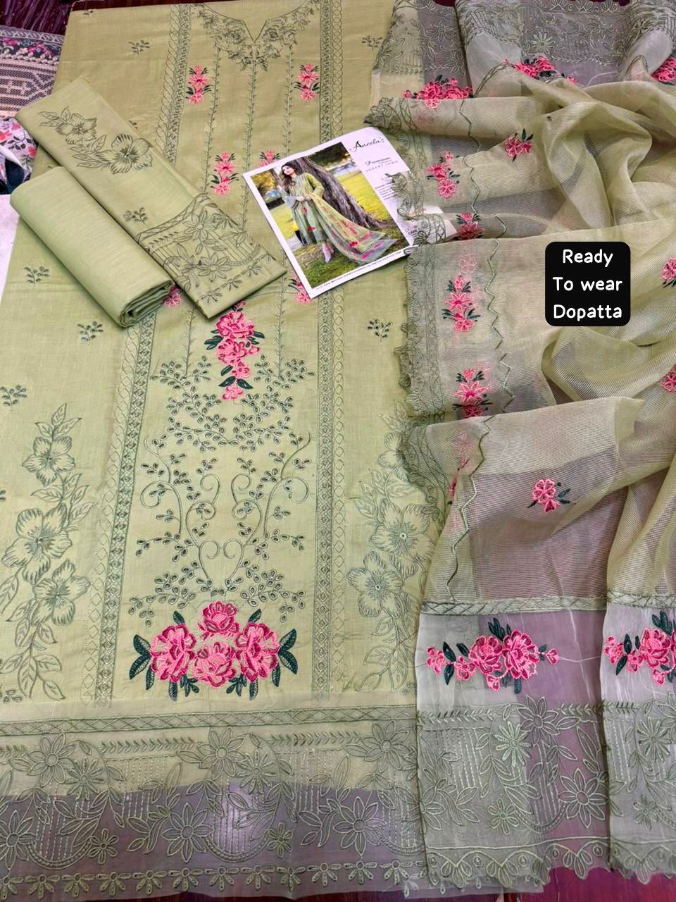 SUMMER COLLECTION FULL EMBROIDERY 3 PIECE SUIT WITH READY TO WEAR DUPPATA