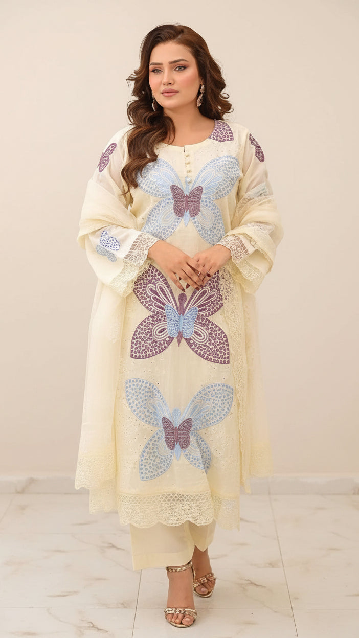 EMBROIDERY 3 PIECE LOWN UNSTITCHED SUIT