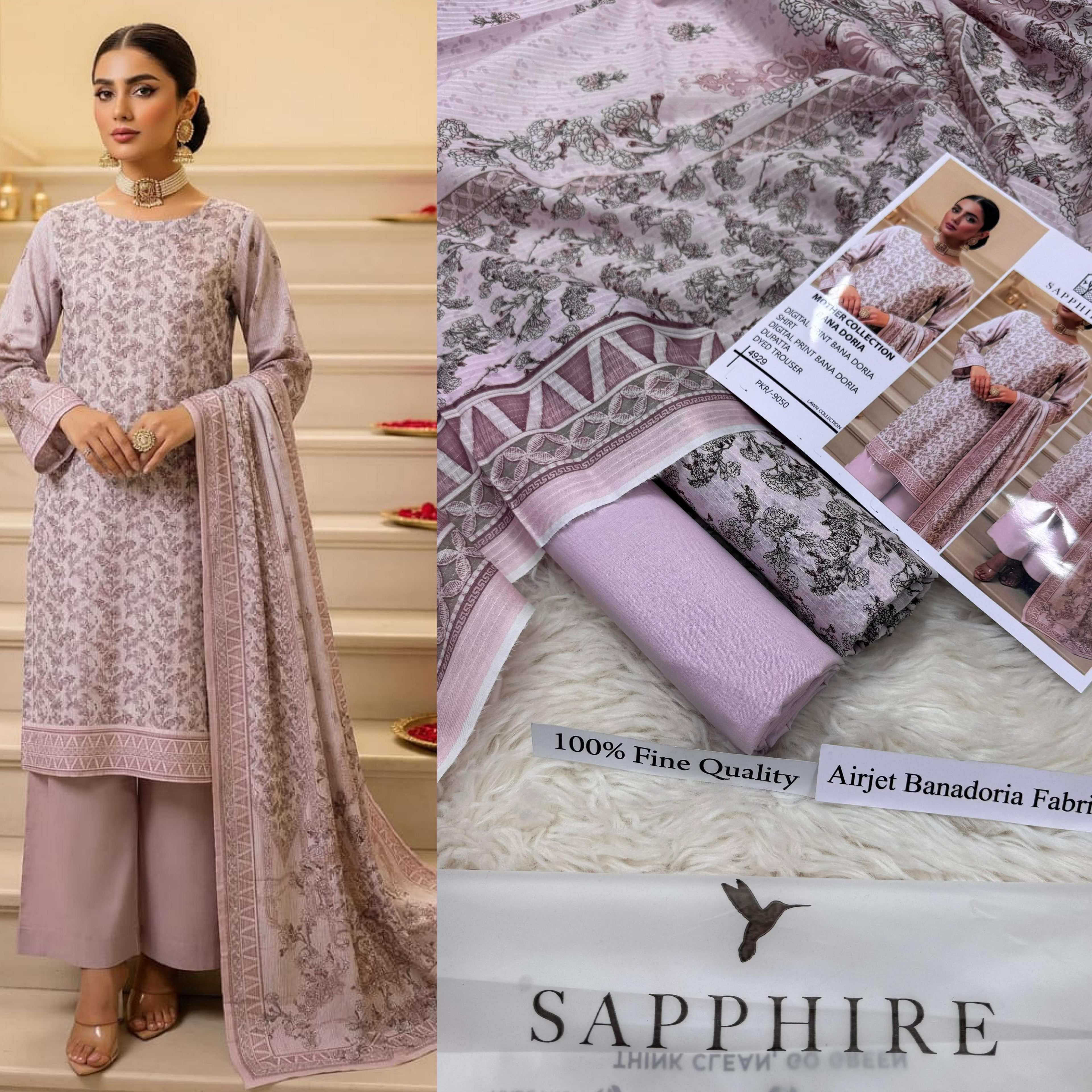 SAPPHIRE SUMMER COLLECTION DIGITAL PRINTED UNSTITCHED LAWN 3 PIECE SUIT