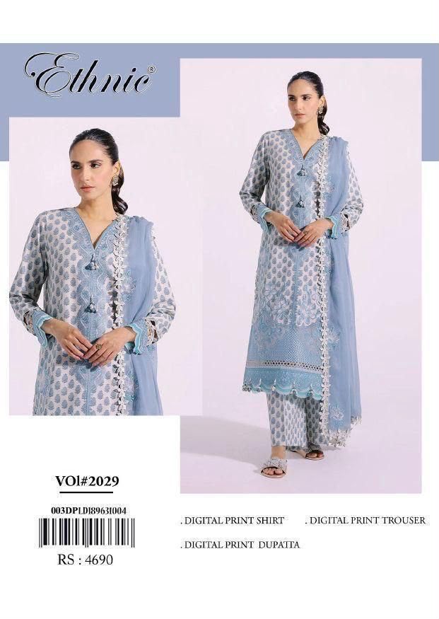 DIGITAL PRINTED WITH PATCHES 3 PIECE UNSTITCHED LOWN SUIT