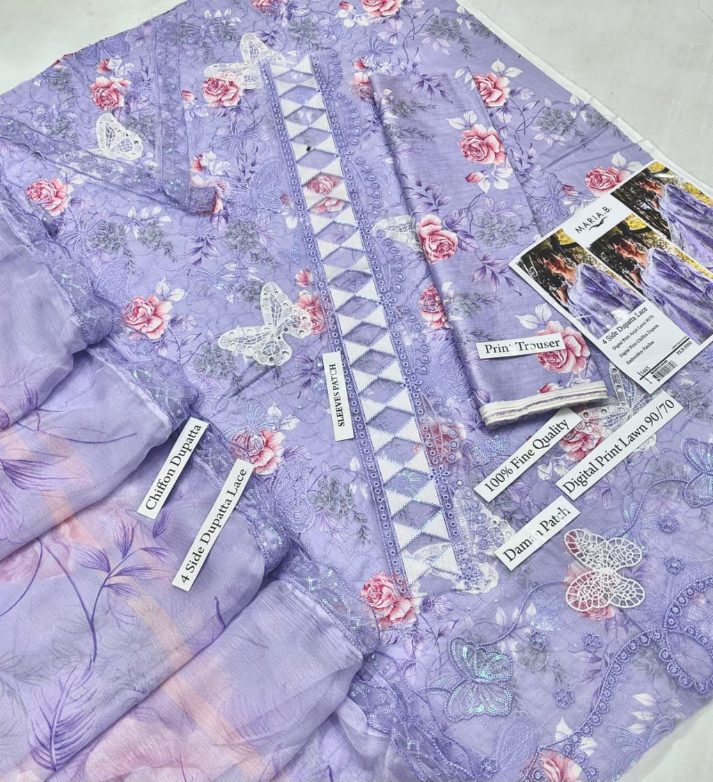 Summer collection 3 pce digital printed embroidery lawn suit