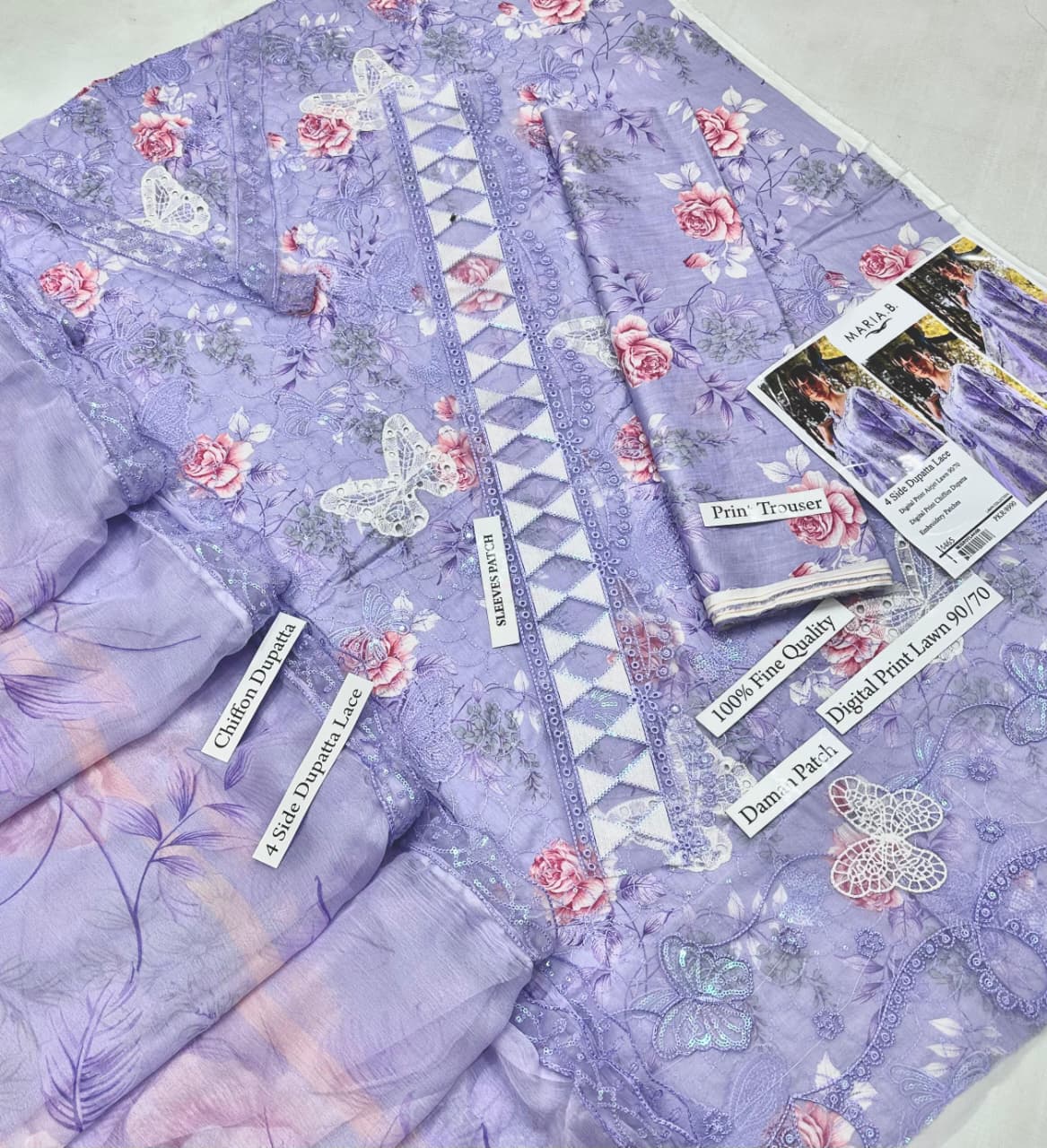 Summer collection 3 pce digital printed embroidery lawn suit