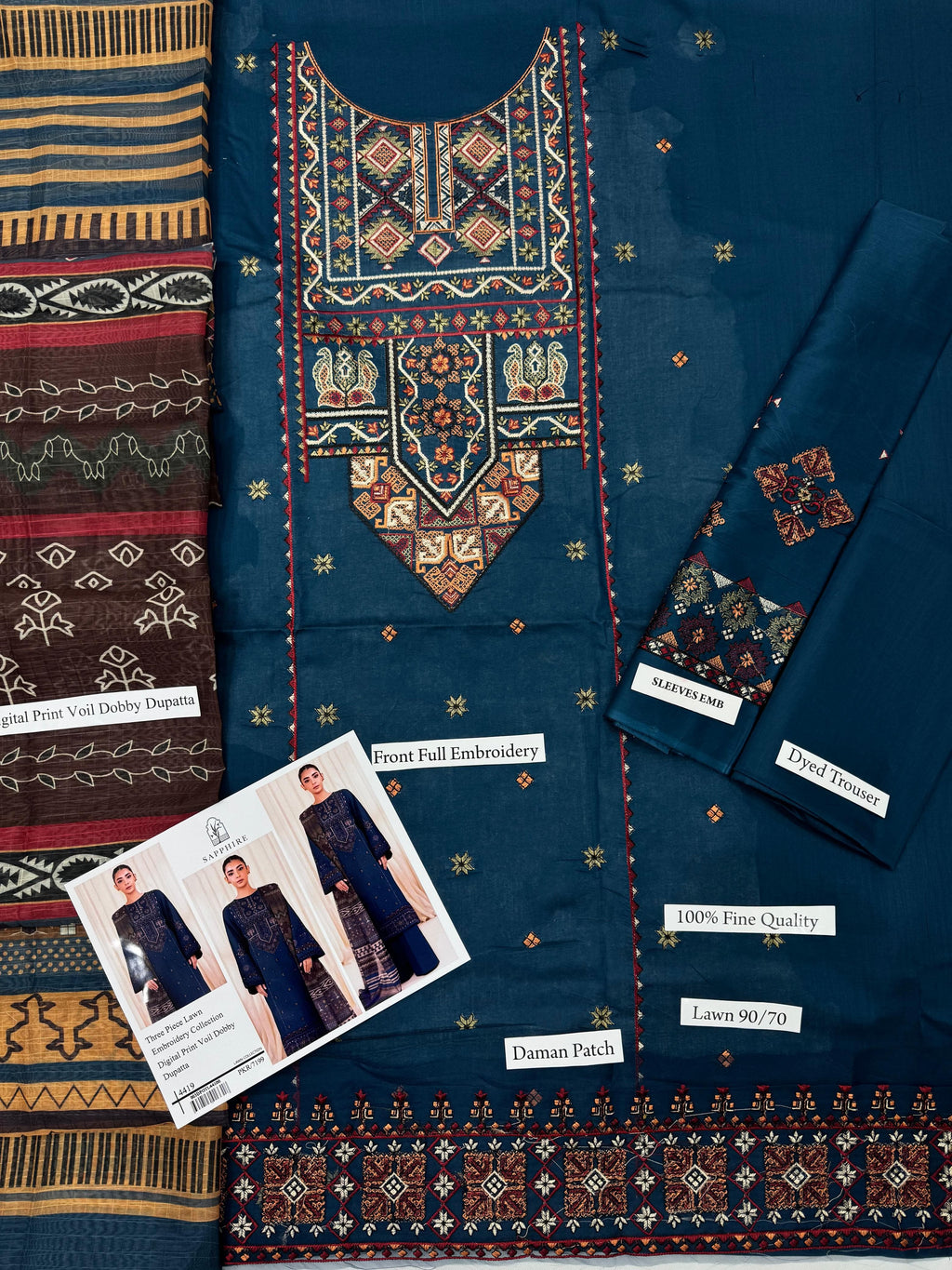 EMBROIDERY 3 PIECE LOWN UNSTITCHED SUIT