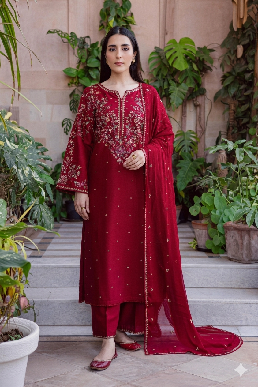 SUMMER COLLECTION HEAVY EMBROIDERY 3 PIECE SUIT