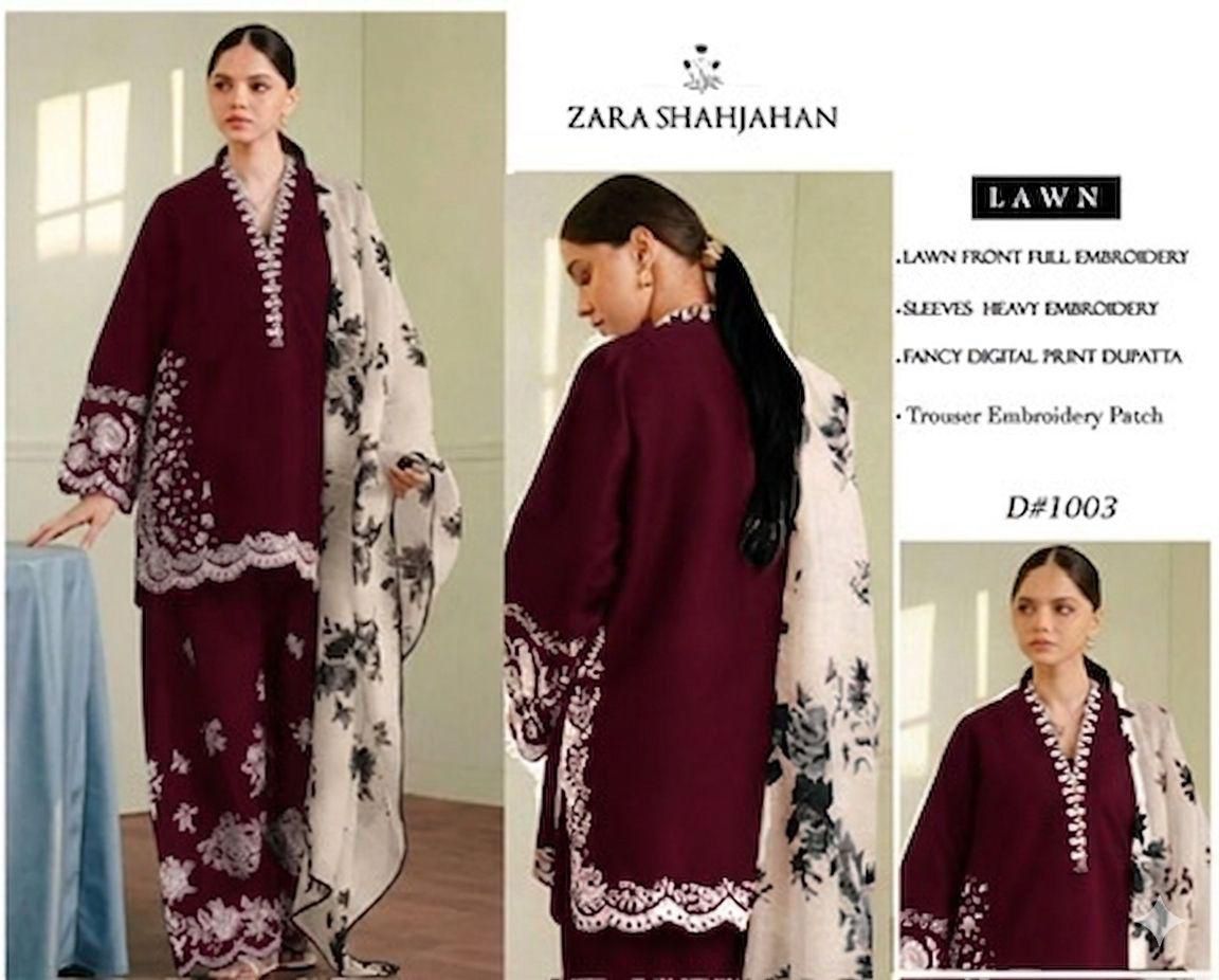SUMMER COLLECTION HEAVY EMBROIDERY 3 PIECE LOWN SUIT UNSTITCHED
