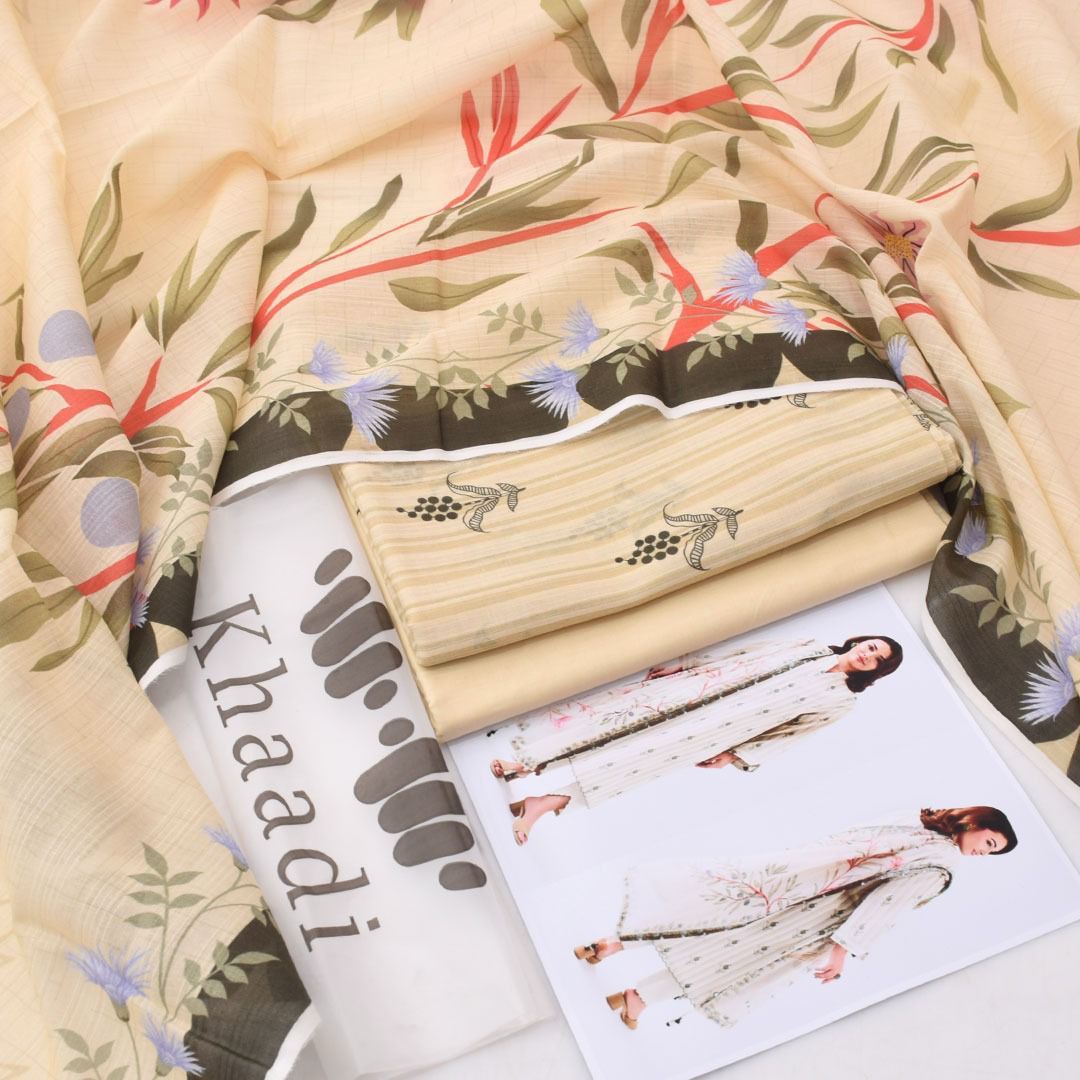 KHADDI SUMMER COLLECTION 3 PIECE LOWN PRINTED unstitched suit