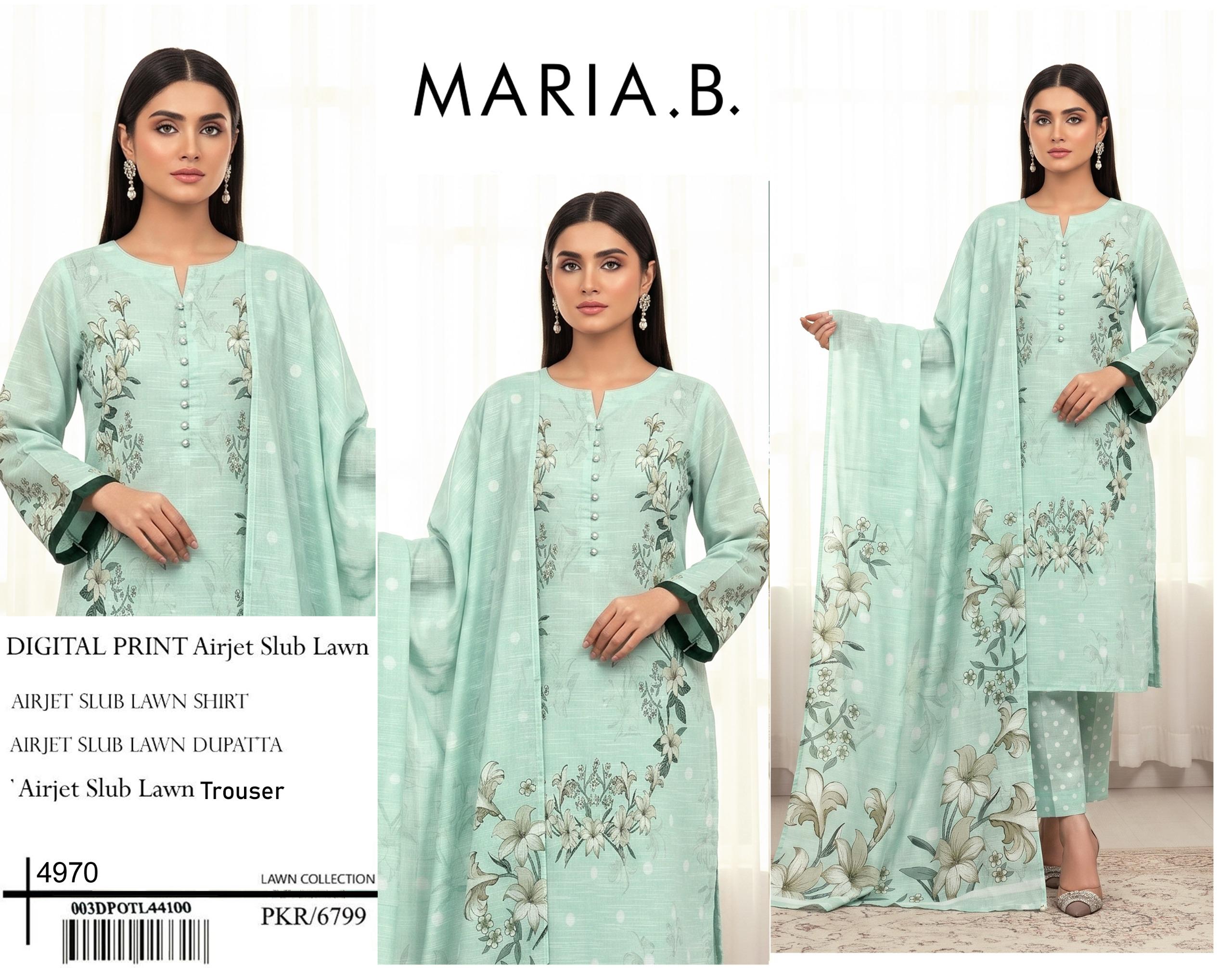 MARIA B PREMIUM SLUB 3 PIECE LOWN UNSTITCHED SUIT