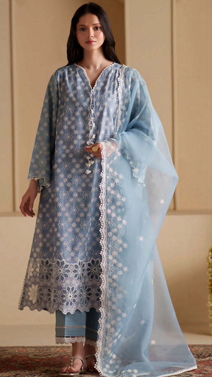 EMBROIDERY 3 PIECE LOWN UNSTITCHED SUIT
