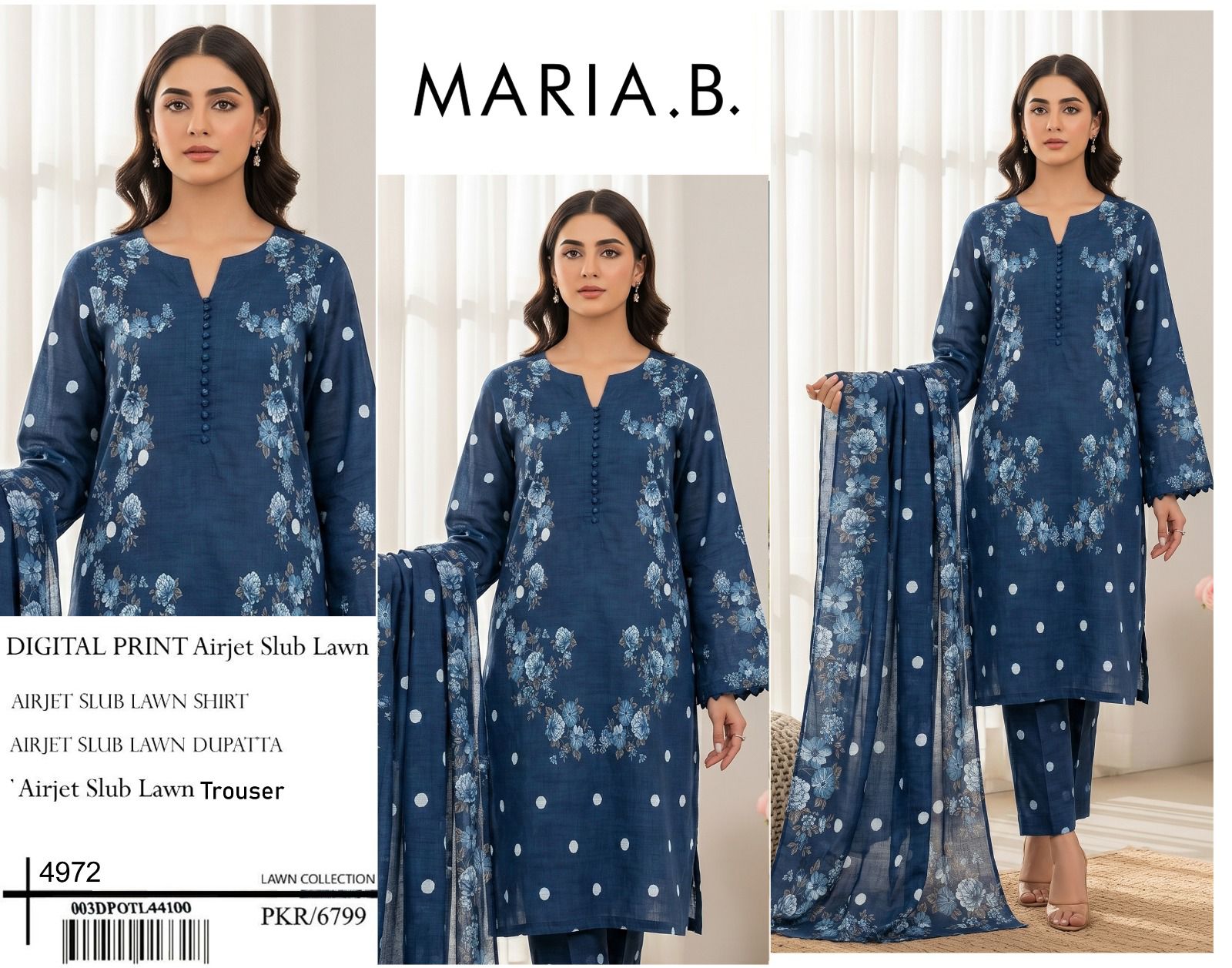 MARIA B PREMIUM SLUB 3 PIECE LOWN UNSTITCHED SUIT