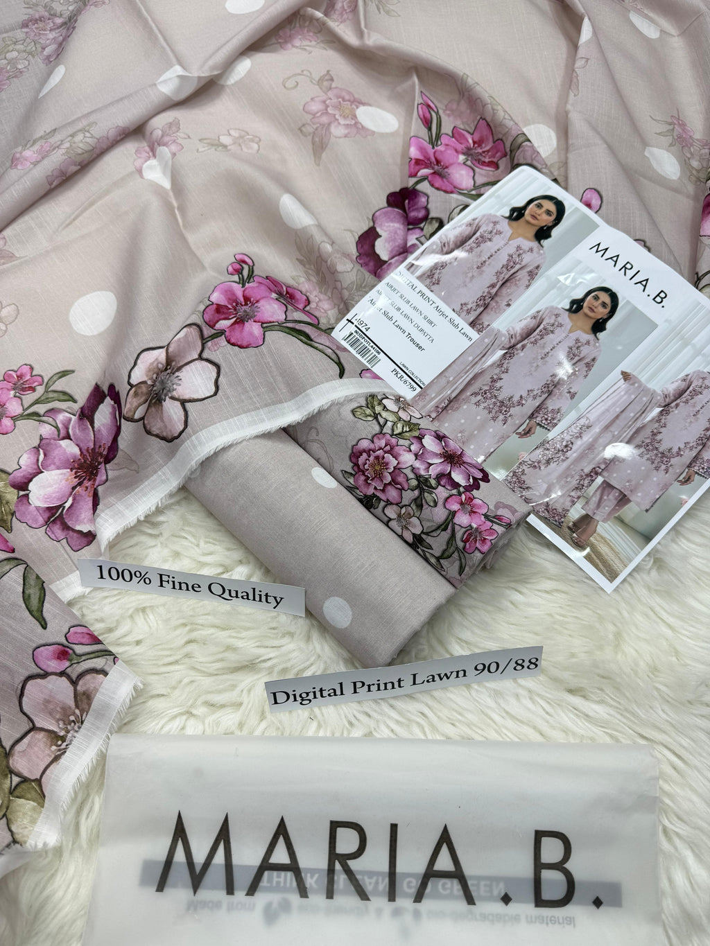 MARIA B PREMIUM SLUB 3 PIECE LOWN UNSTITCHED SUIT