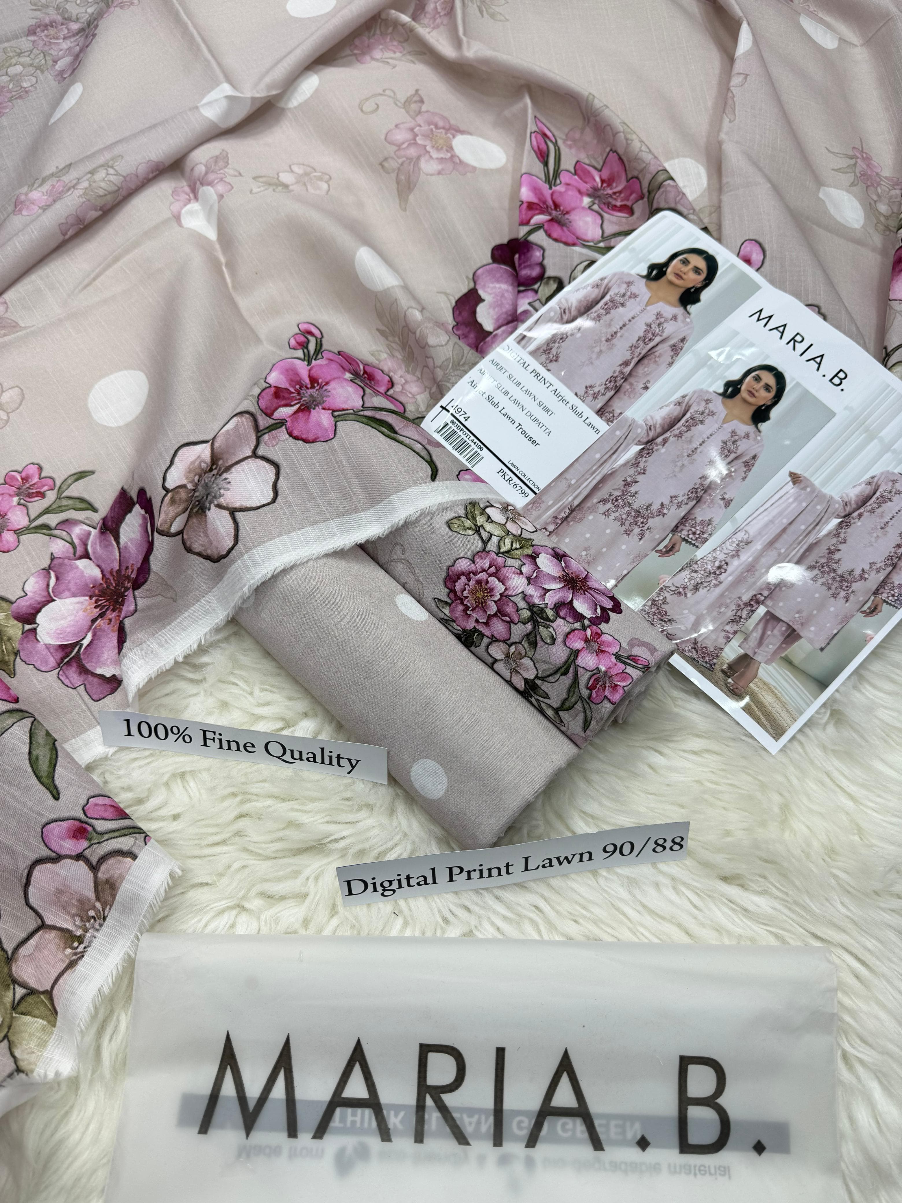 MARIA B PREMIUM SLUB 3 PIECE LOWN UNSTITCHED SUIT