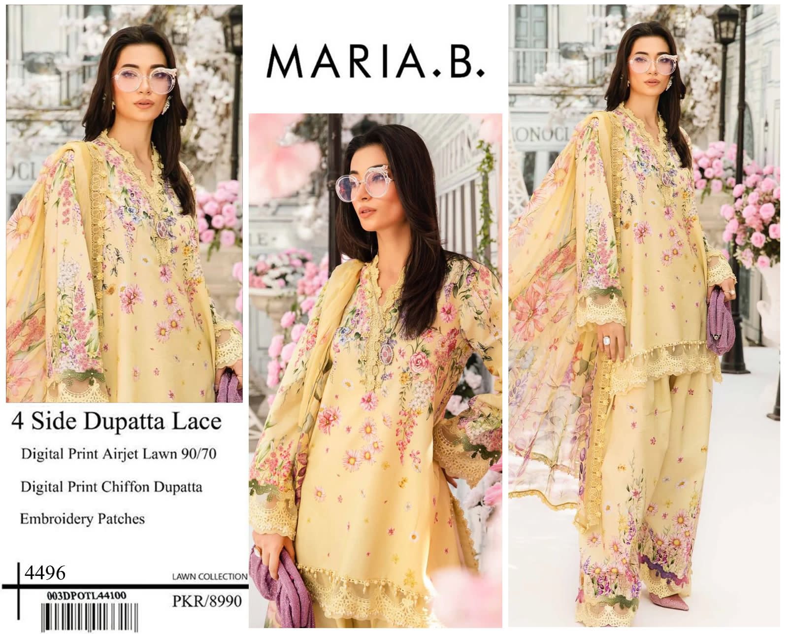 DIGITAL PRINTED 3 PIECE  WITH PATCHES UNSTITCHED LOWN SUIT