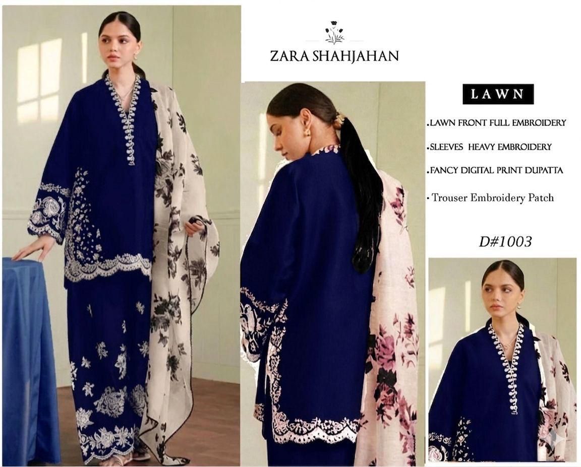 SUMMER COLLECTION HEAVY EMBROIDERY 3 PIECE LOWN SUIT UNSTITCHED