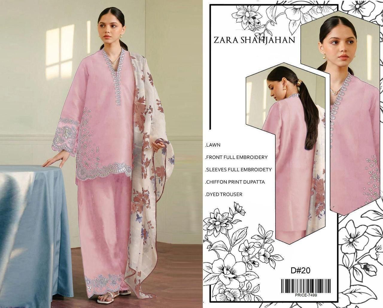 SUMMER COLLECTION HEAVY EMBROIDERY 3 PIECE LOWN SUIT UNSTITCHED