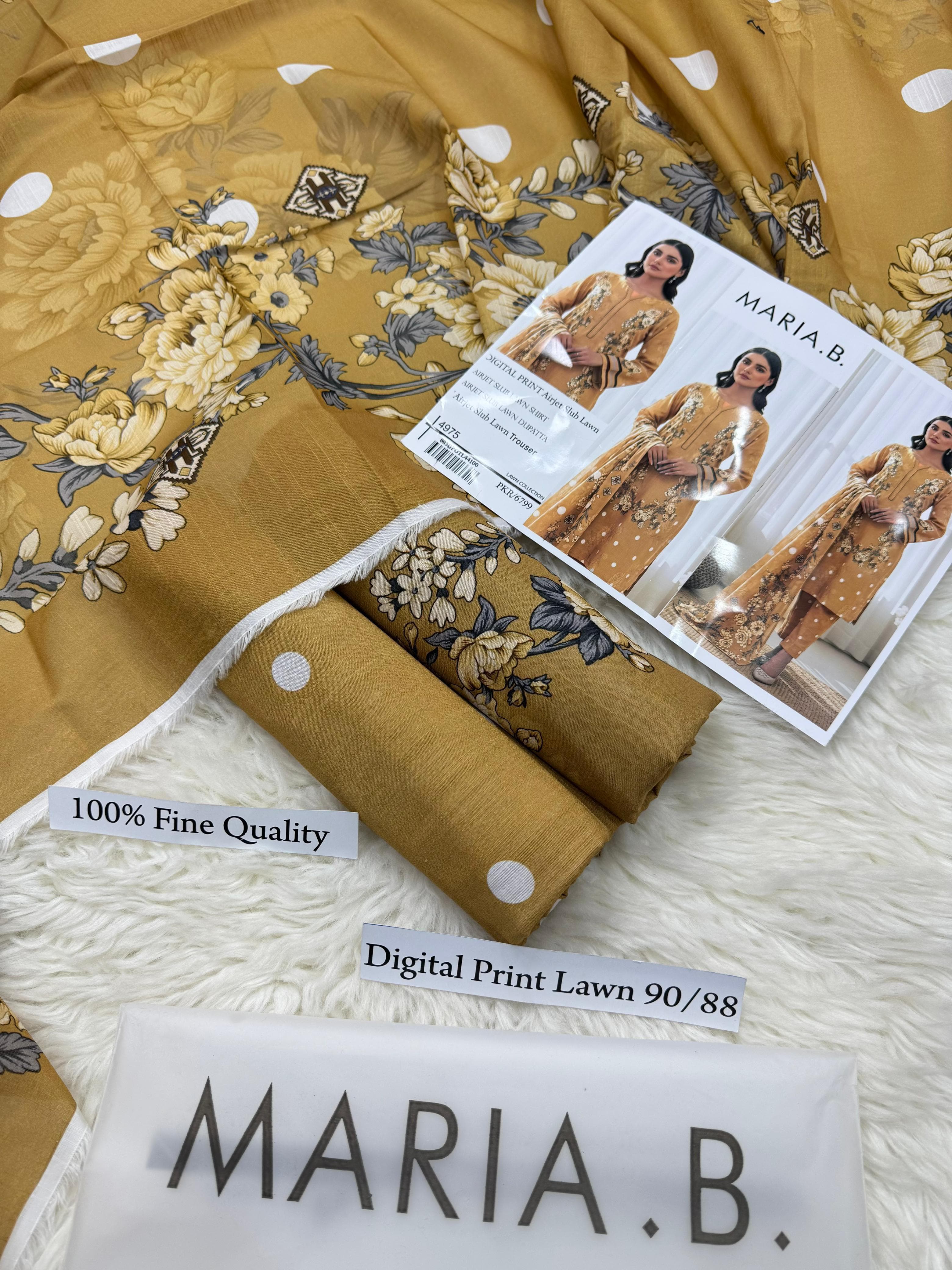 MARIA B PREMIUM SLUB 3 PIECE LOWN UNSTITCHED SUIT