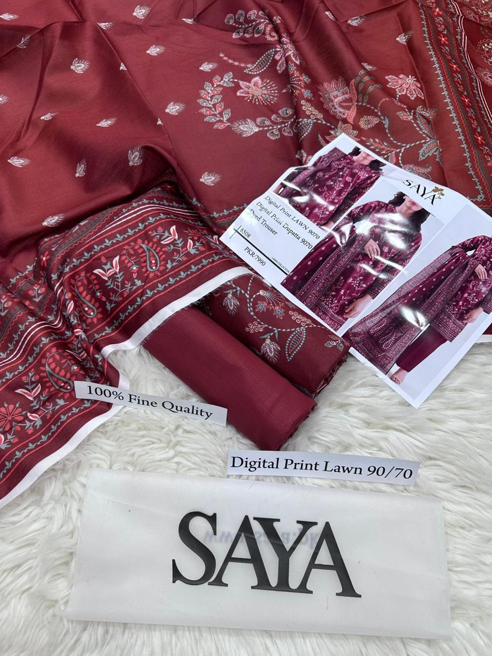 DIGITAL PRINTED 3 PIECE UNSTITCHED LOWN SUIT