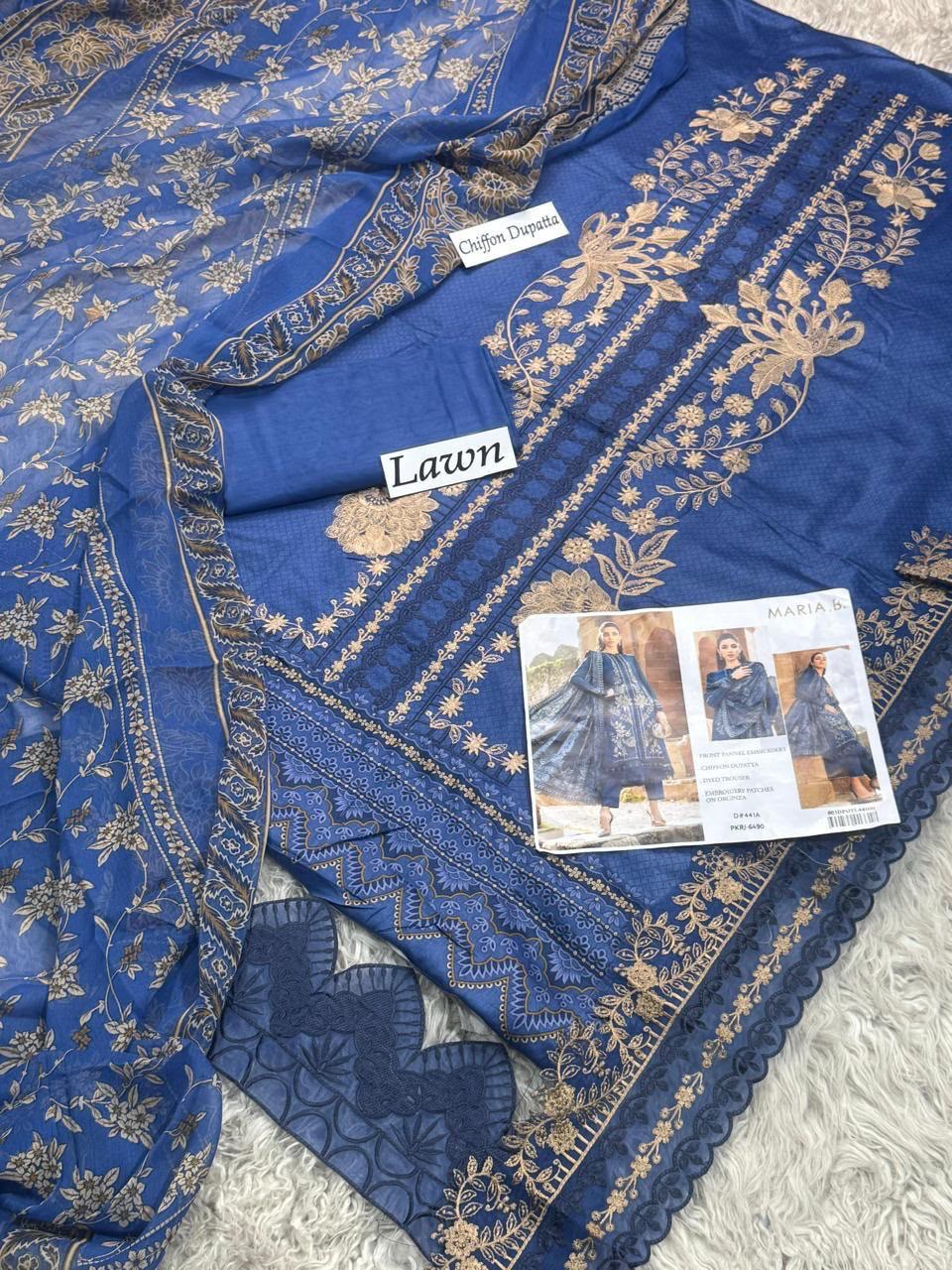 DIGITAL PRINTED WITH PATCHES 3 PIECE UNSTITCHED LOWN SUIT